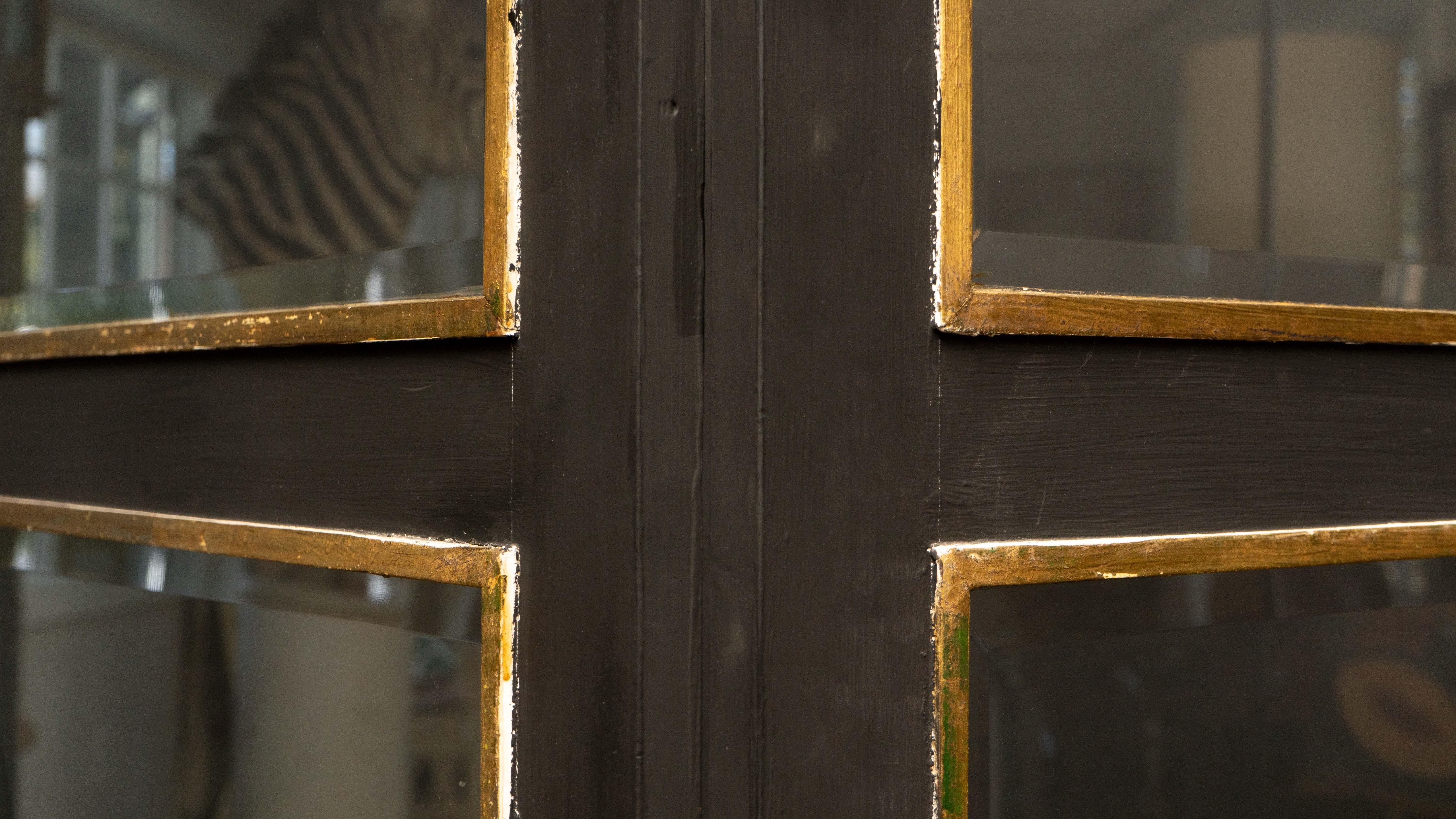 Pair of Large 1940's French Black and Gilt Screens 'Paravent' with Glass Panels For Sale 1