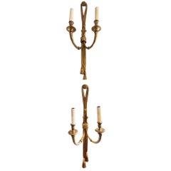 Pair of Large Neoclassic 1950s Gilt Metal French Wall Sconces