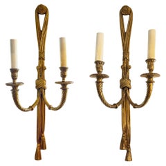 Pair of Large 1950s Gilt Metal French Neoclassic Wall Sconces