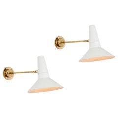 Pair of Large 1950s Giuseppe Ostuni White Articulating Arm Sconces for O-Luce