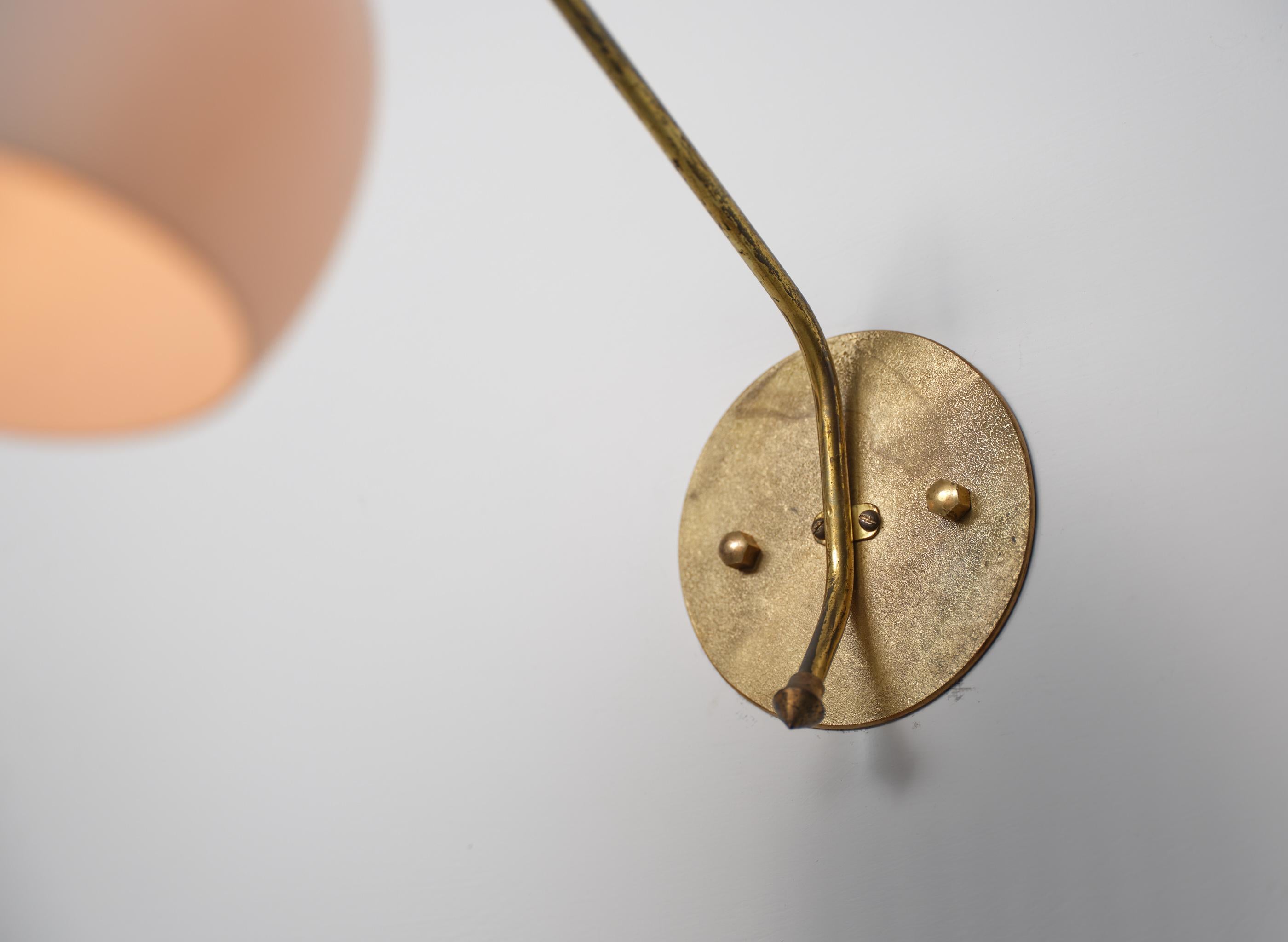 Pair of Large 1950s Italian Brass and Opaline Glass Wall Sconces For Sale 8