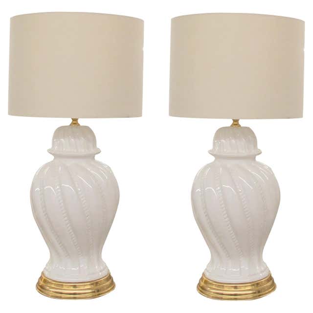 Pair Blanc De Chine Italian White Porcelain Urn Table Lamps and Grape ...