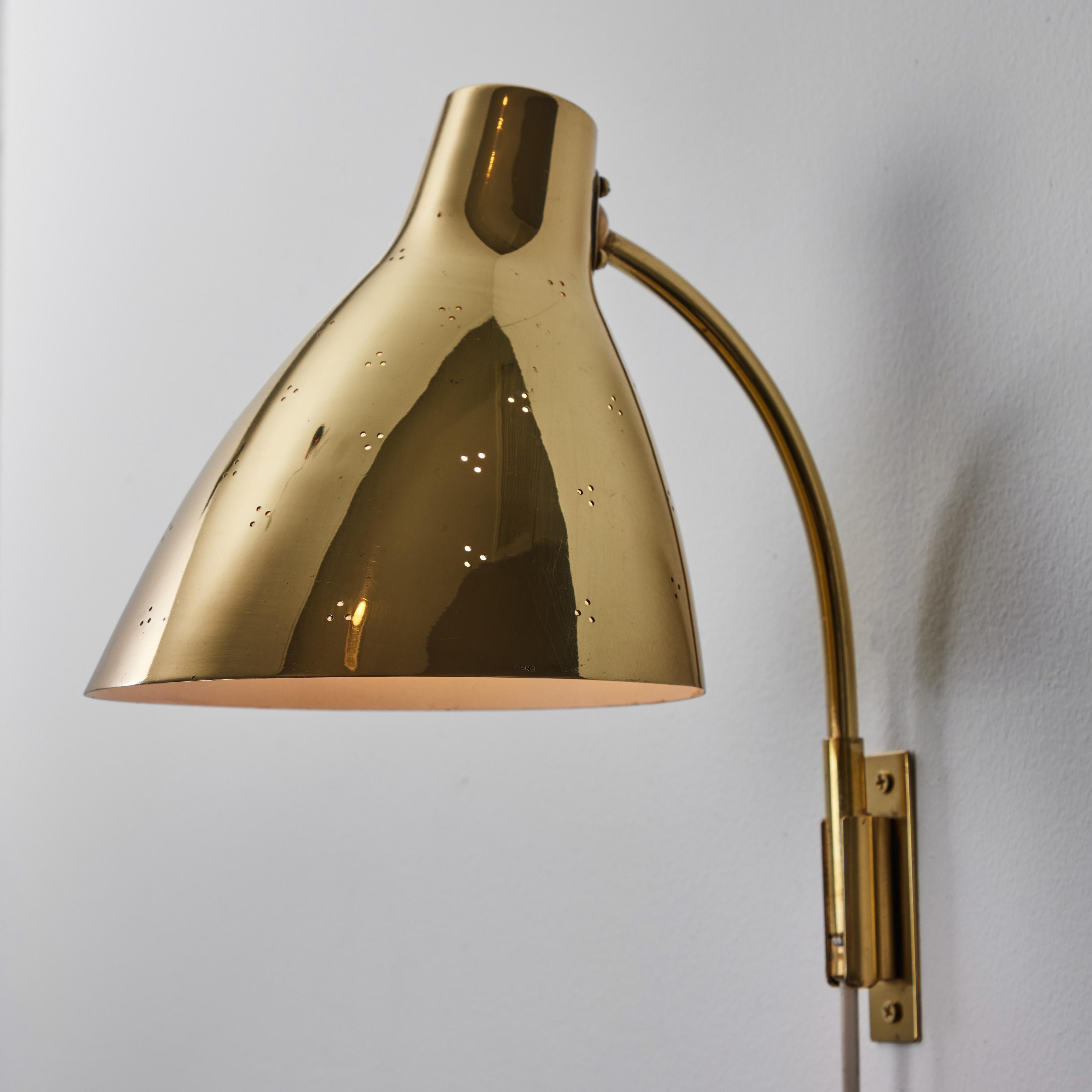 Scandinavian Modern Pair of Large 1950s Lisa Johansson Pape #3055 Brass Wall Lamps for Stockmann