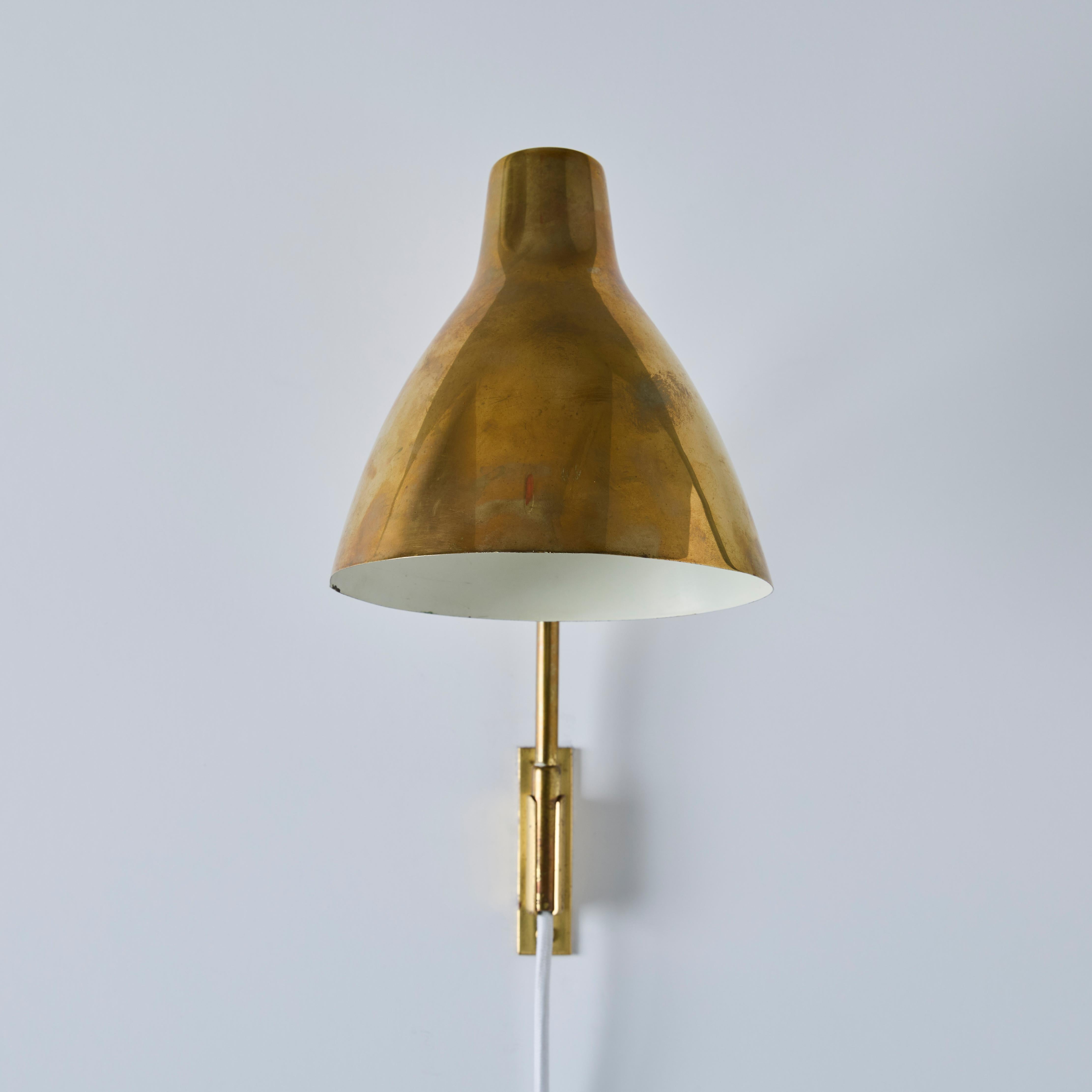 Finnish Pair of Large 1950s Lisa Johansson Pape #3055 Brass Wall Lamps for Stockmann For Sale