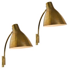 Pair of Large 1950s Lisa Johansson Pape #3055 Brass Wall Lamps for Stockmann
