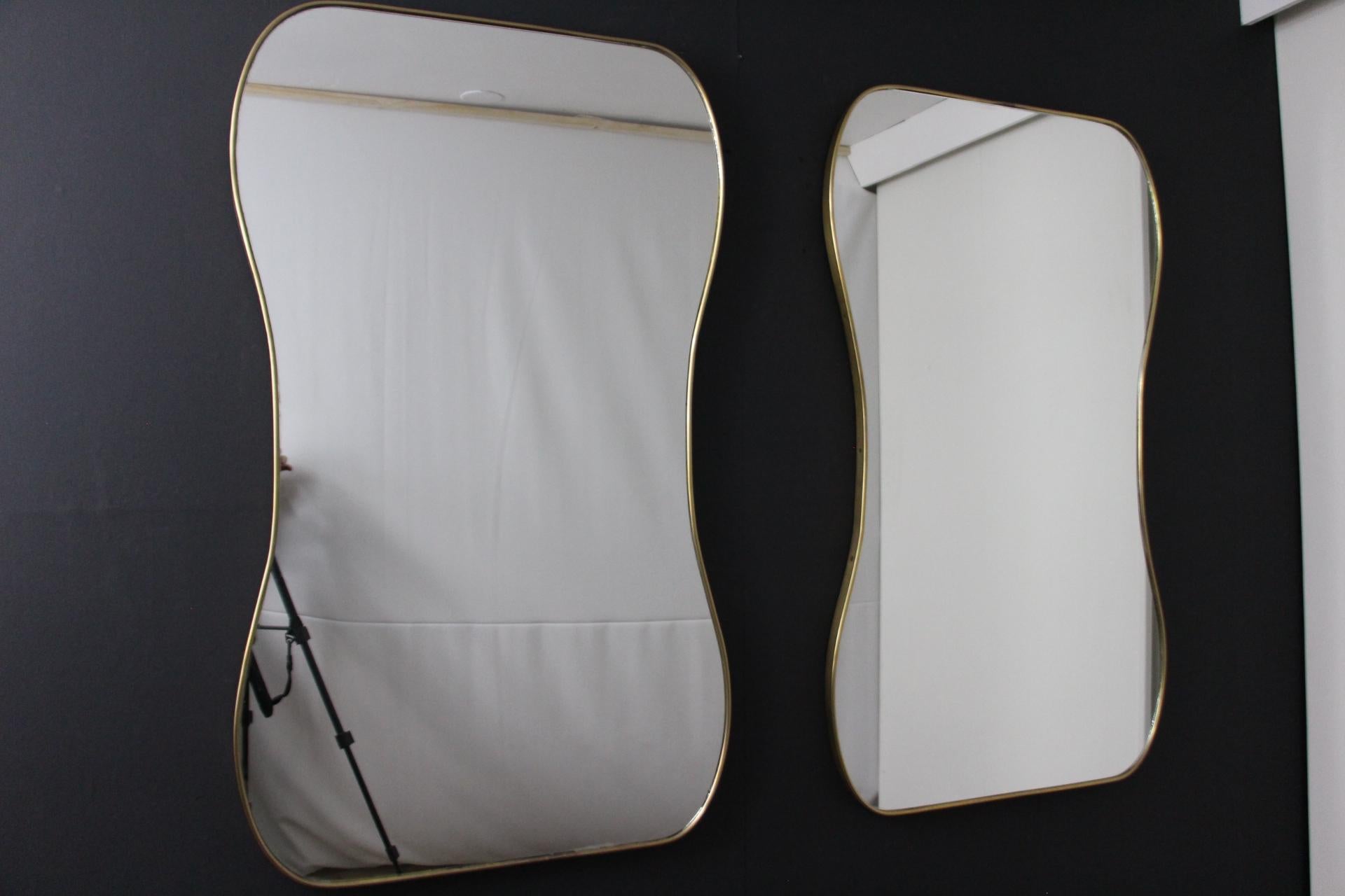 Large 1950's Modernist Shaped Brass Wall Mirror , Gio Ponti Style 4