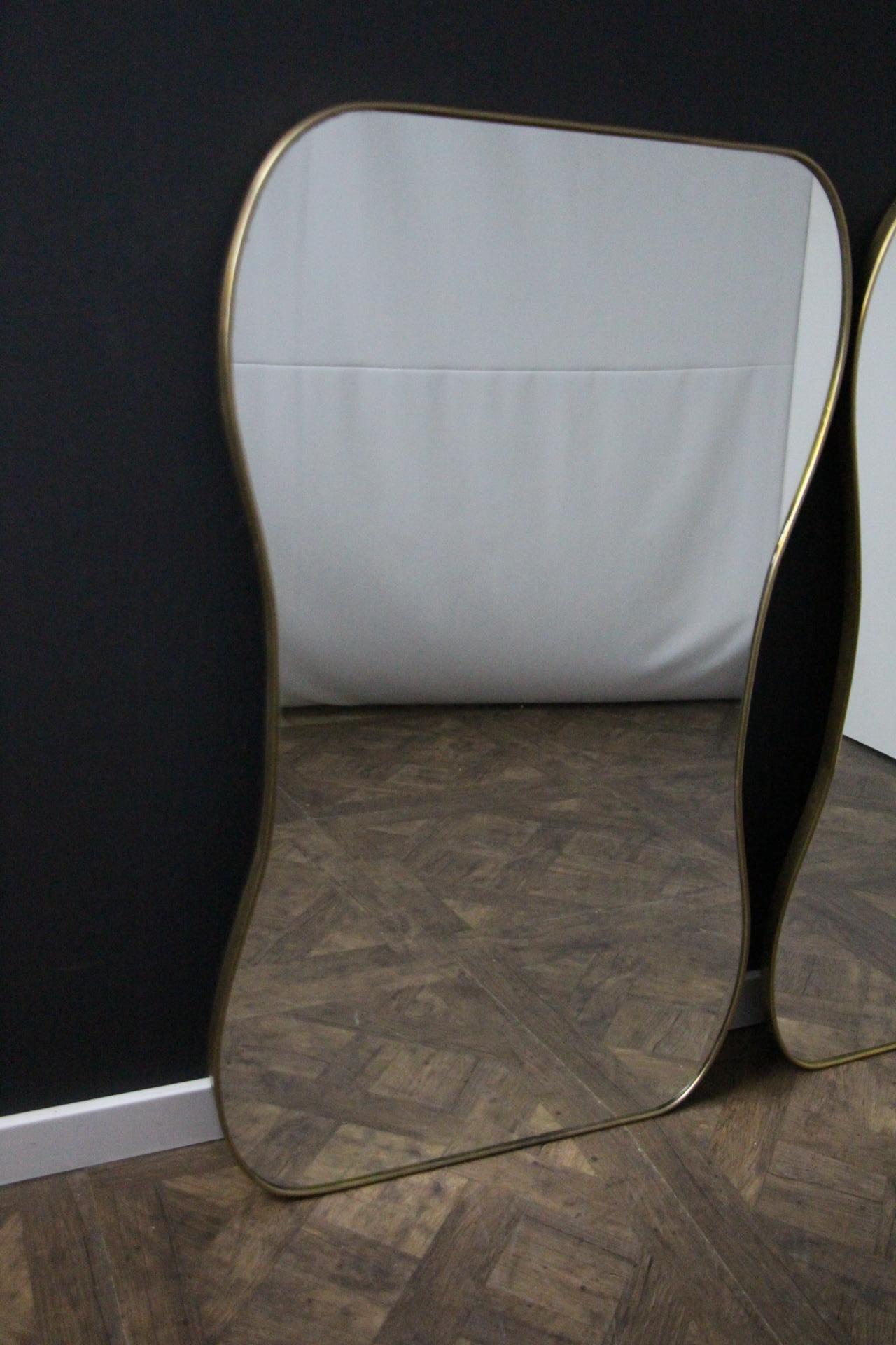 Large 1950's Modernist Shaped Brass Wall Mirror , Gio Ponti Style 12