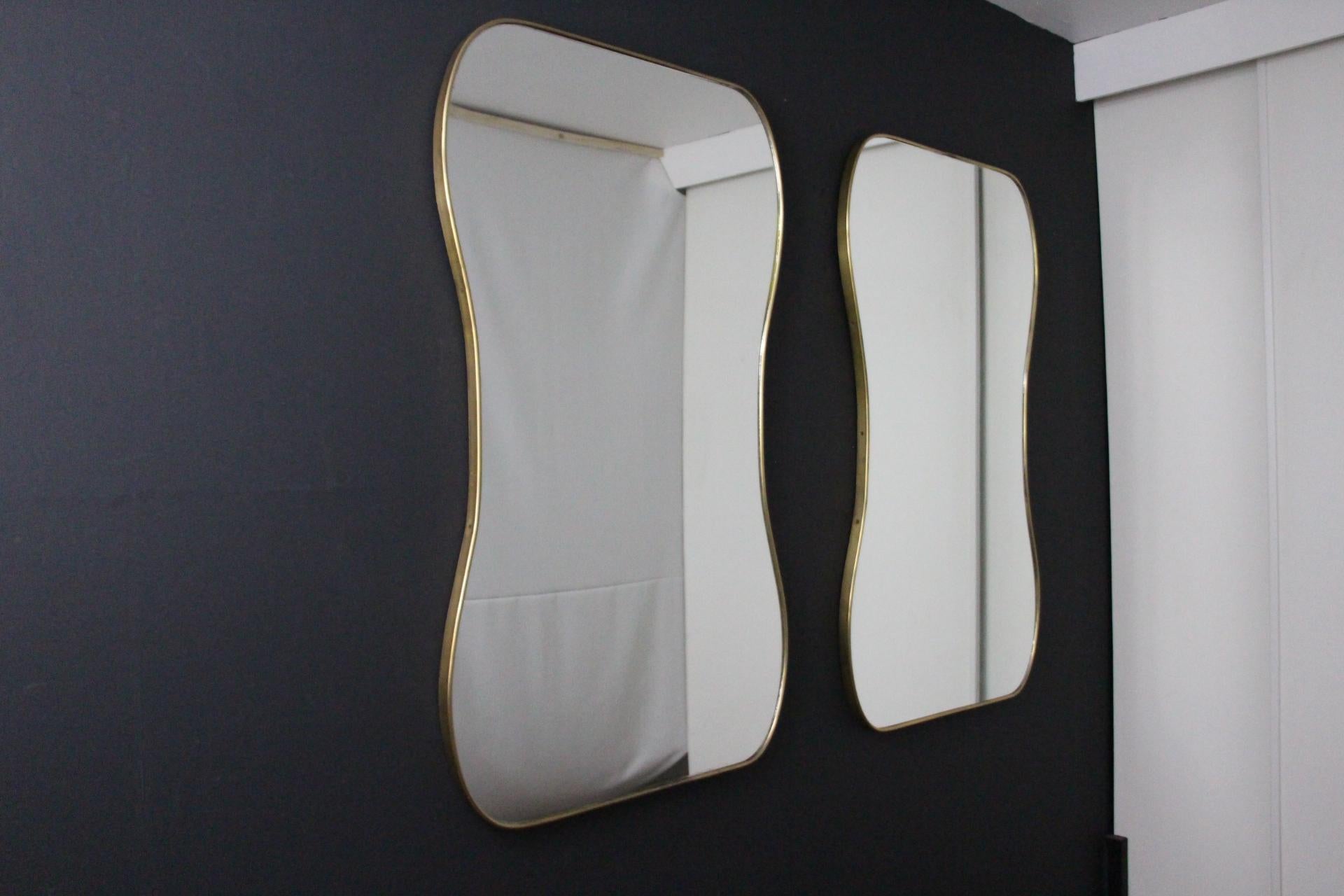 Mid-Century Modern Large 1950's Modernist Shaped Brass Wall Mirror , Gio Ponti Style