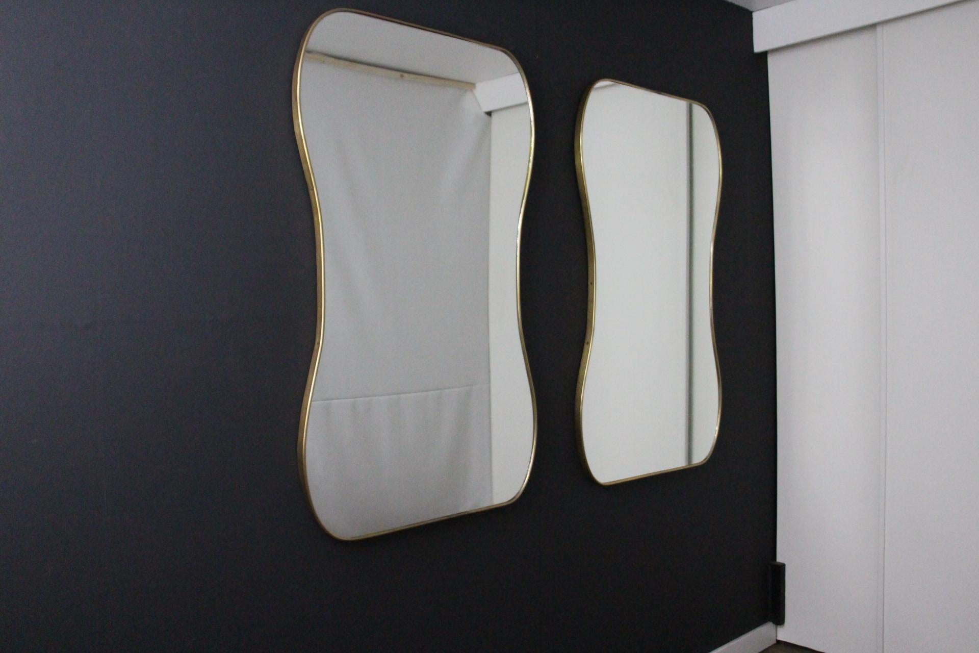 Mid-20th Century Large 1950's Modernist Shaped Brass Wall Mirror , Gio Ponti Style For Sale