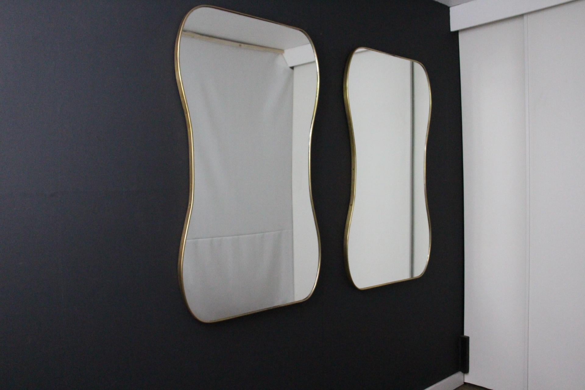 Mid-20th Century Large 1950's Modernist Shaped Brass Wall Mirror , Gio Ponti Style