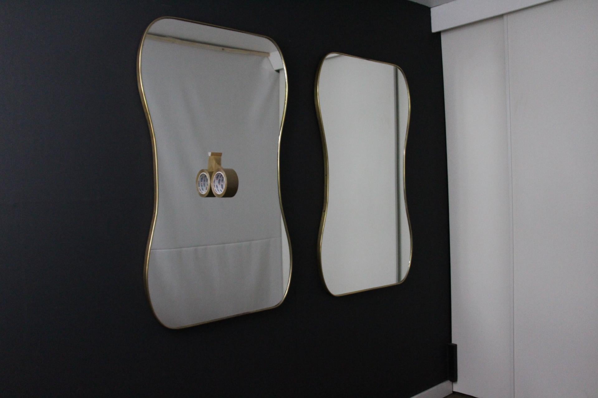 Large 1950's Modernist Shaped Brass Wall Mirror , Gio Ponti Style 1