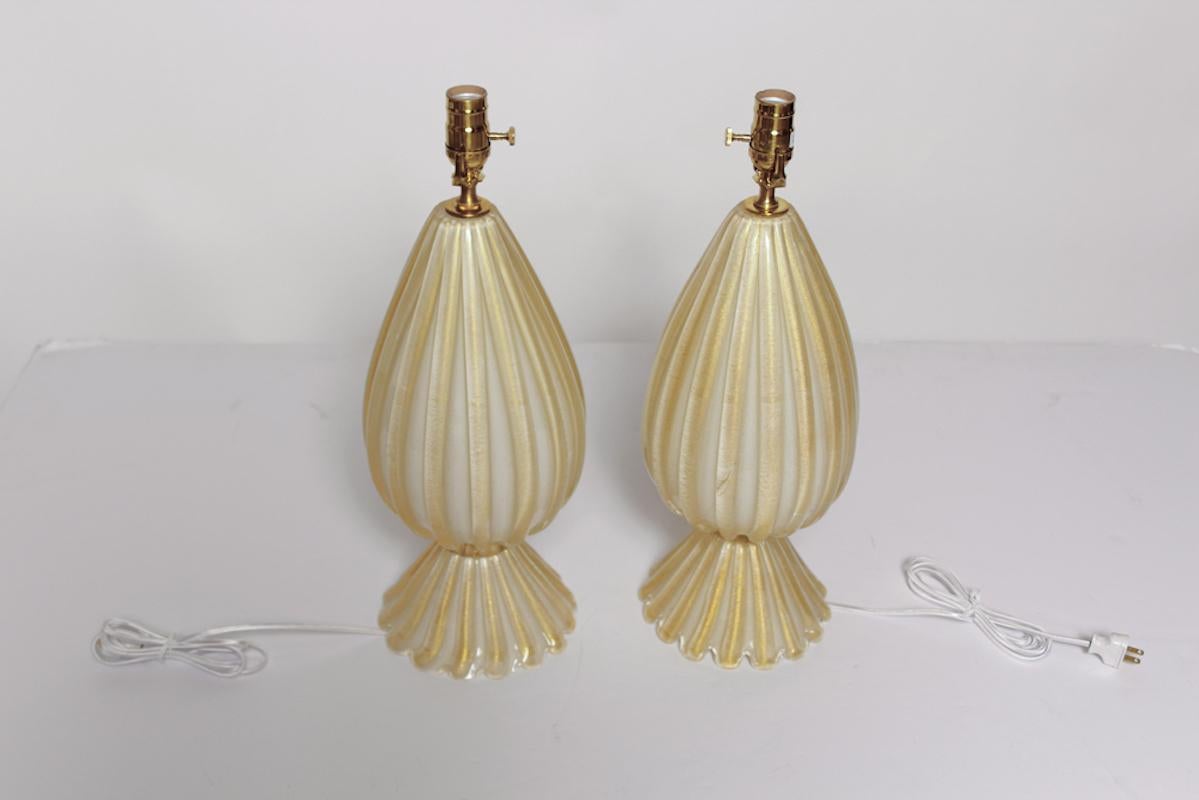 Elegant pair of off white and gold Seguso Murano lamps.
 Beautiful in any room!
 