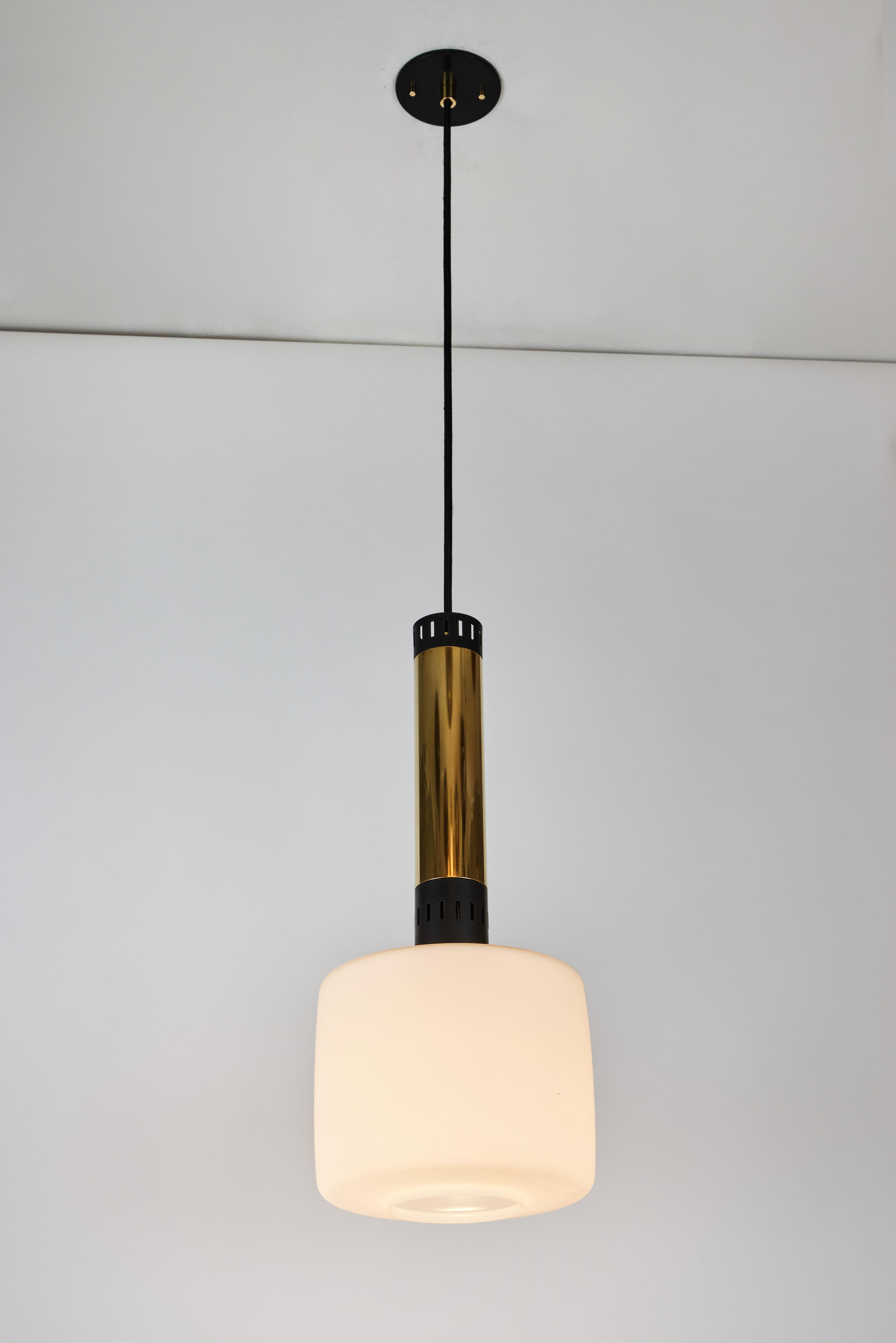 Mid-20th Century Pair of Large 1950s Stilnovo Glass and Brass Pendants