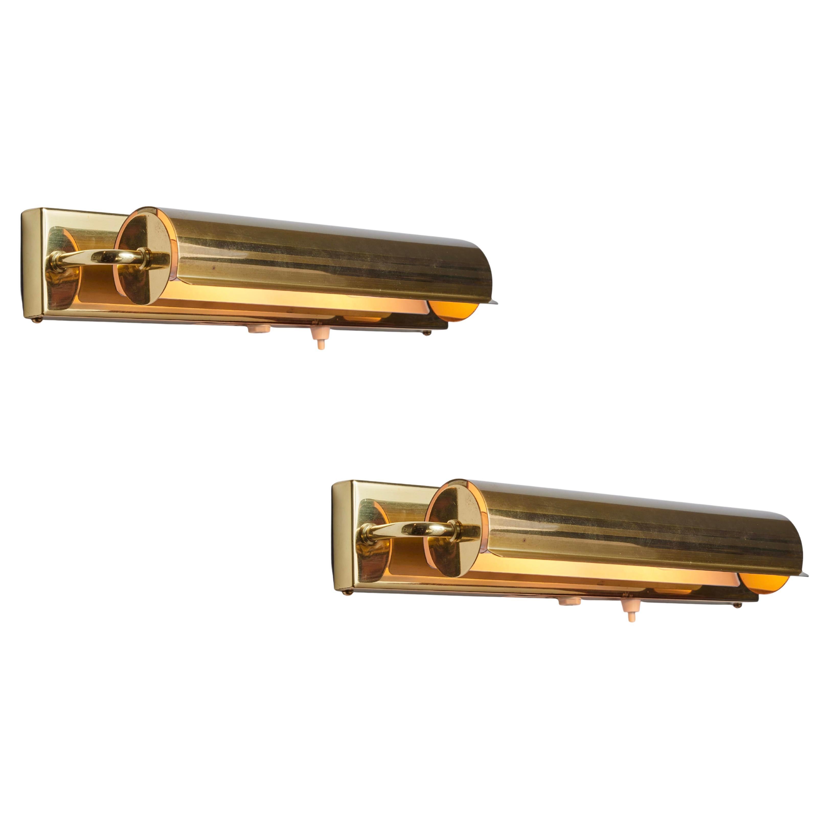 Pair of Large 1960s Brass Rotating Wall Lamps in the Style of Charlotte Perriand For Sale