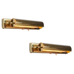 Vintage Pair of Large 1960s Brass Rotating Wall Lamps in the Style of Charlotte Perriand