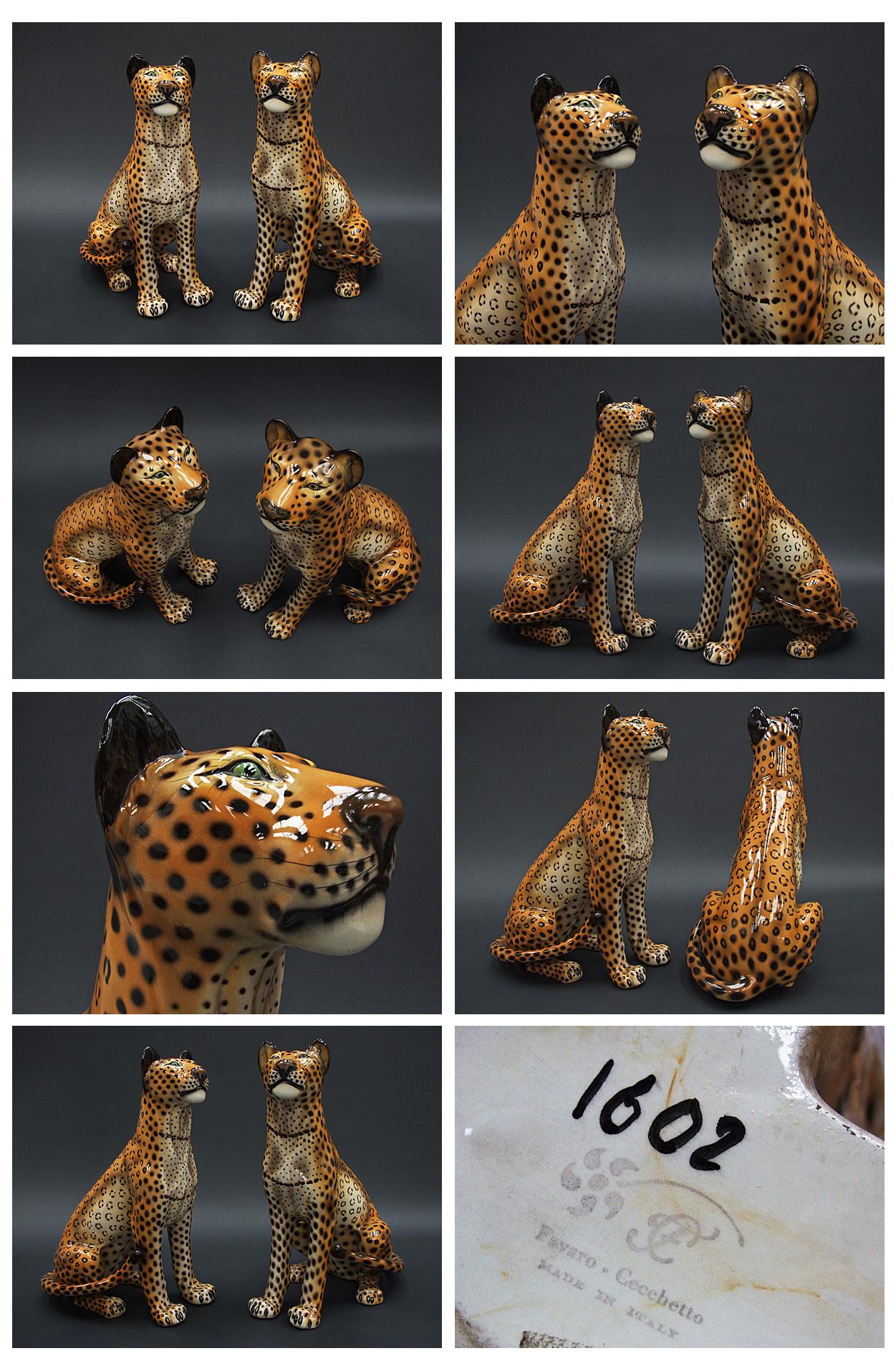 Pair of 1960s life-size ceramic leopards designed and manufactured by Favaro Cecchetto, Italy.

Hand painted detail, 1 x male and 1 x female.

Signed and numbered to base.

 