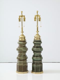 Pair of Large 1960's Ceramic Pagoda Lamps by Stiffel