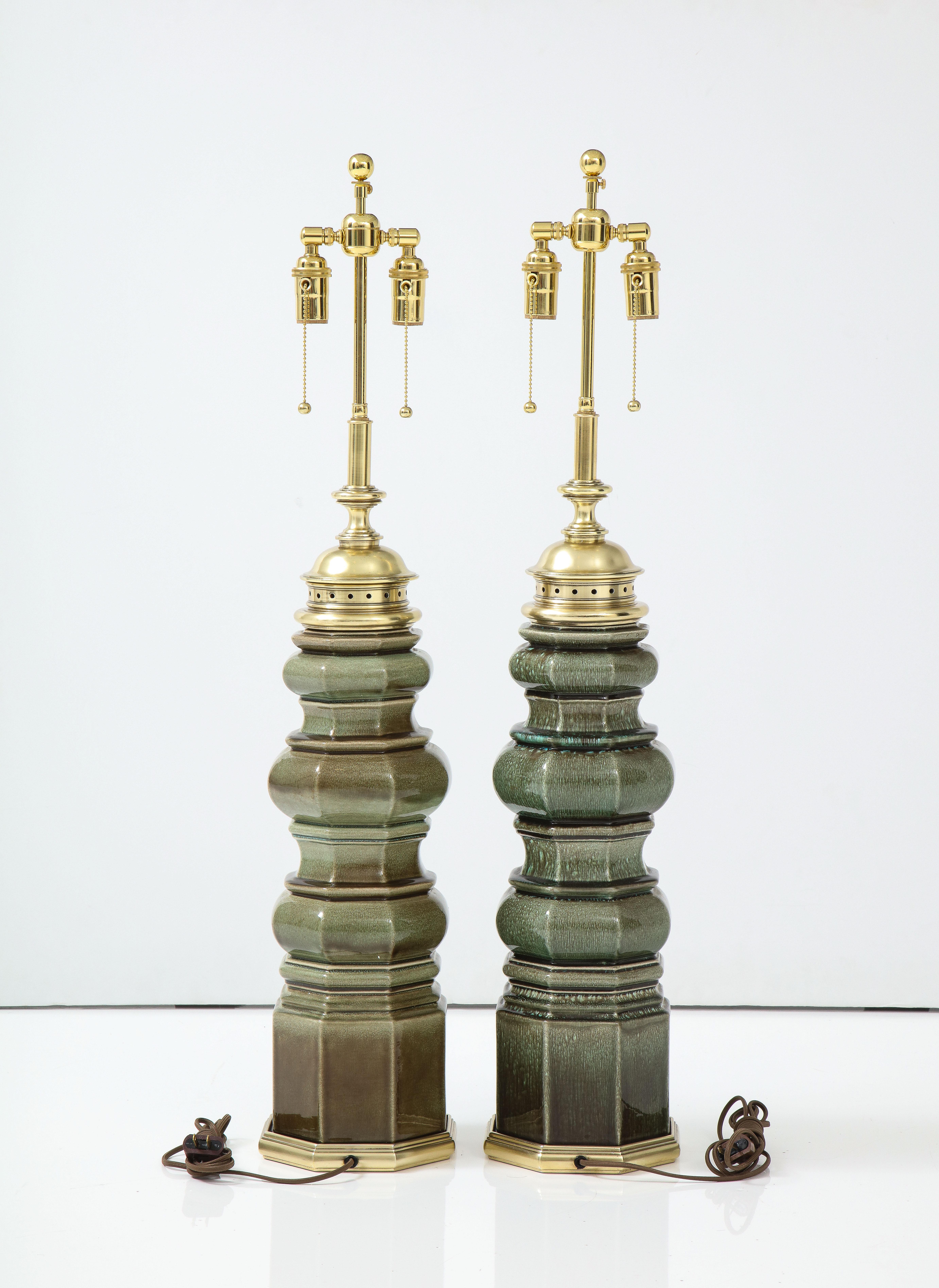 Mid-Century Modern Pair of Large 1960's Ceramic Pagoda Lamps by Stiffel