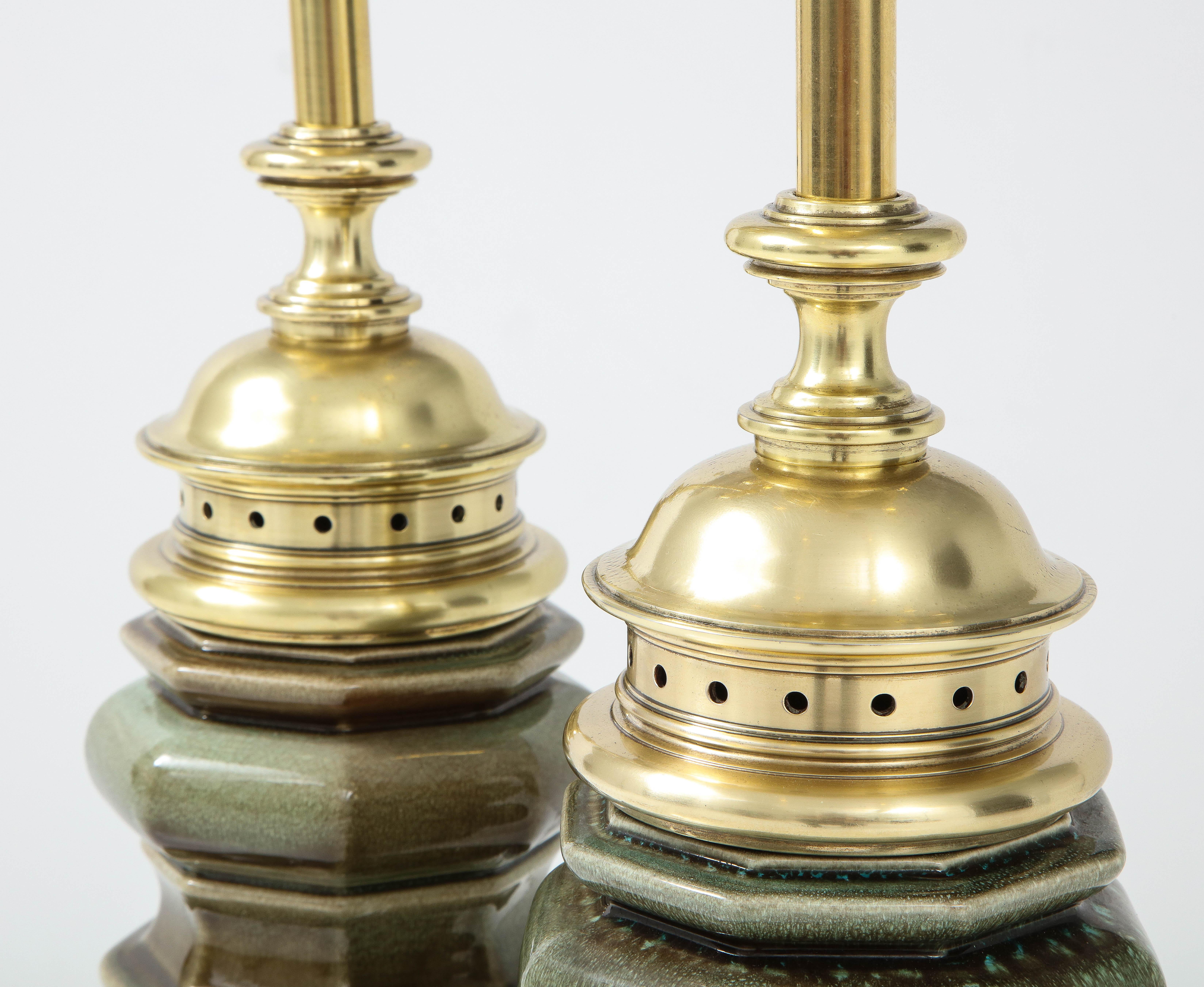 American Pair of Large 1960's Ceramic Pagoda Lamps by Stiffel