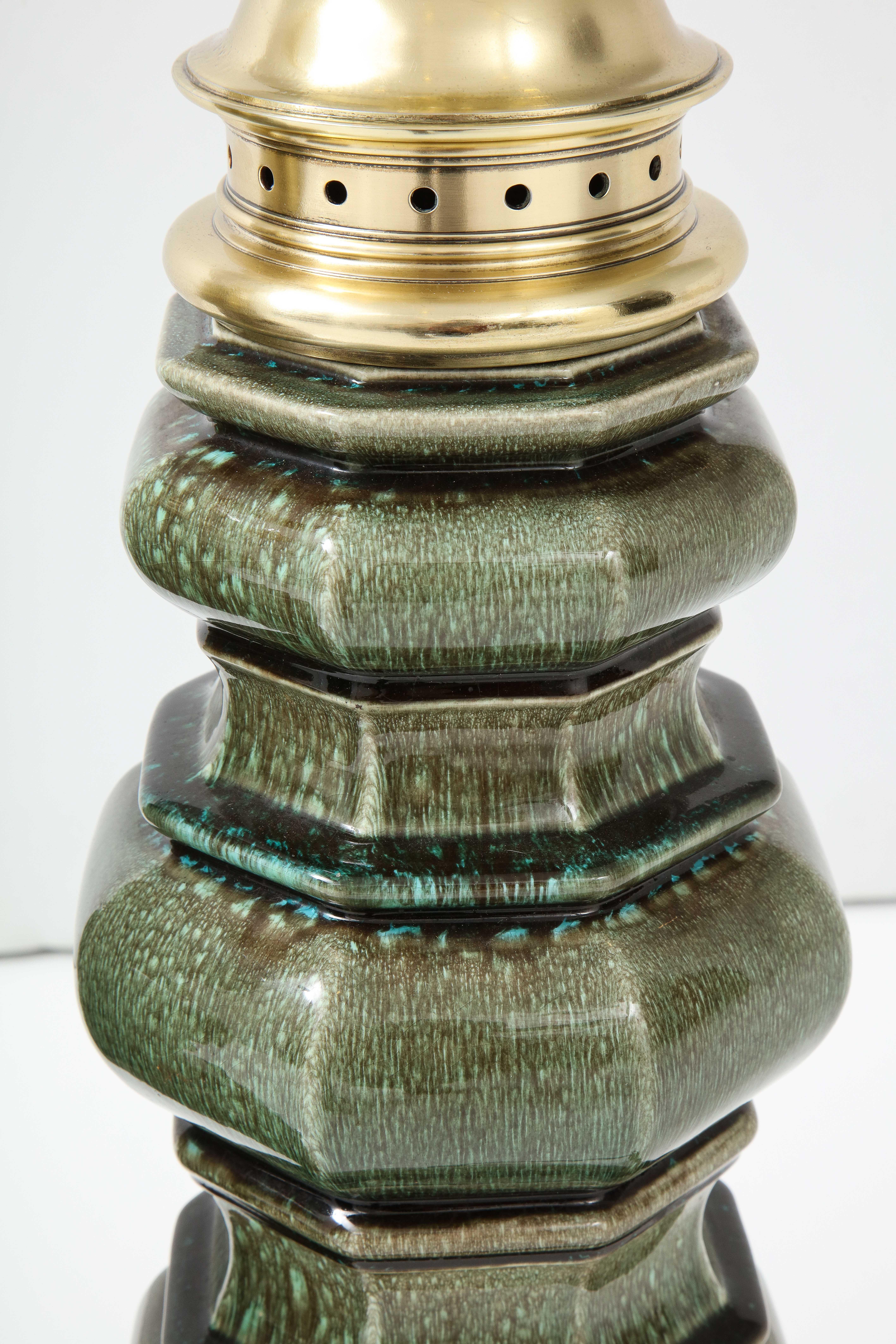 Mid-20th Century Pair of Large 1960's Ceramic Pagoda Lamps by Stiffel