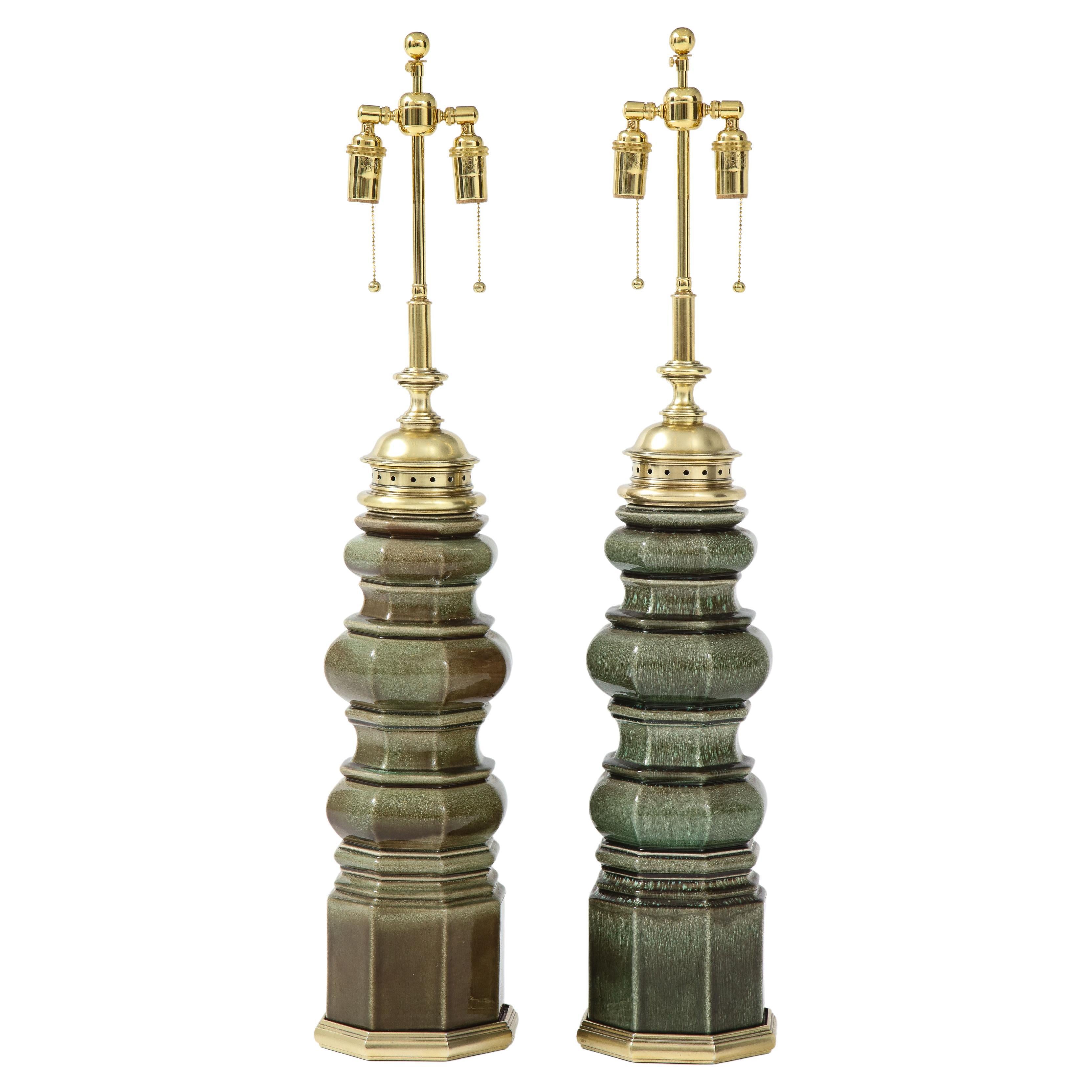 Pair of Large 1960's Ceramic Pagoda Lamps by Stiffel