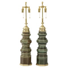 Pair of Large 1960's Ceramic Pagoda Lamps by Stiffel