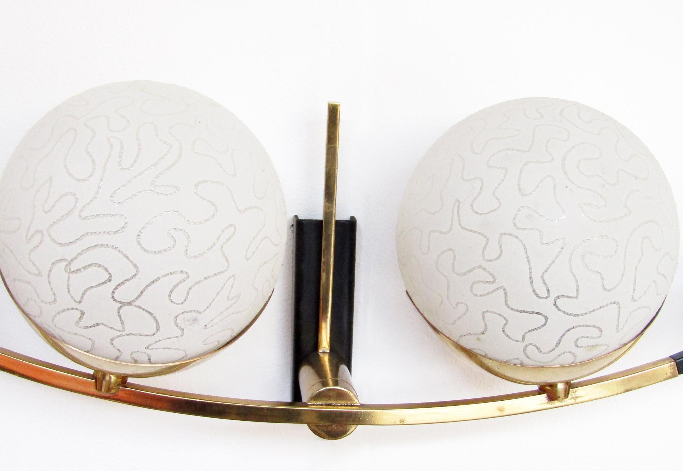Pair of Large 1960s French Etched Globe Sconces by Maison Arlus, circa 1960 For Sale 1