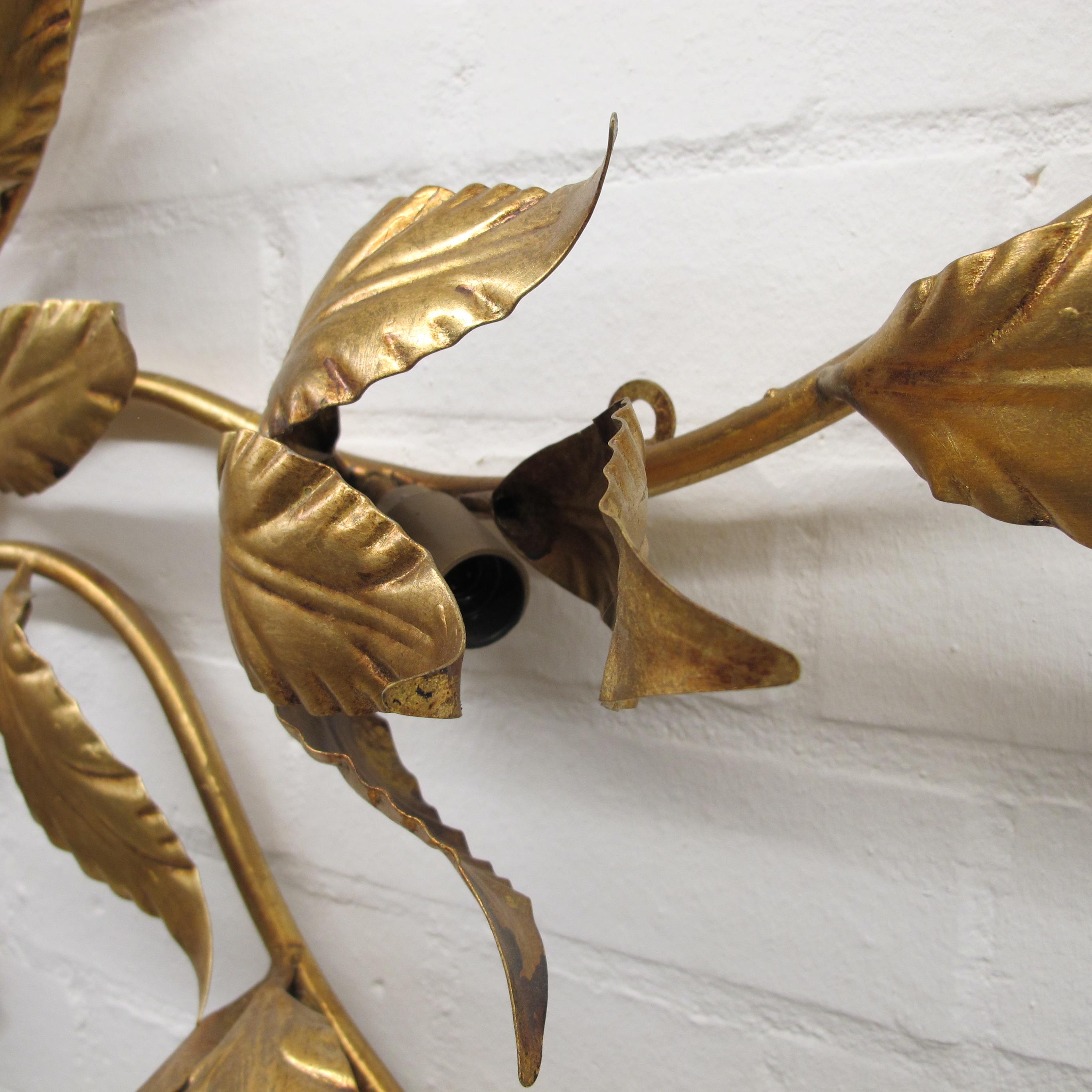 Pair of Large 1960s German “Bouquet” Decorative Gilt Metal Hans Kögl Wall Lights In Good Condition In London, GB