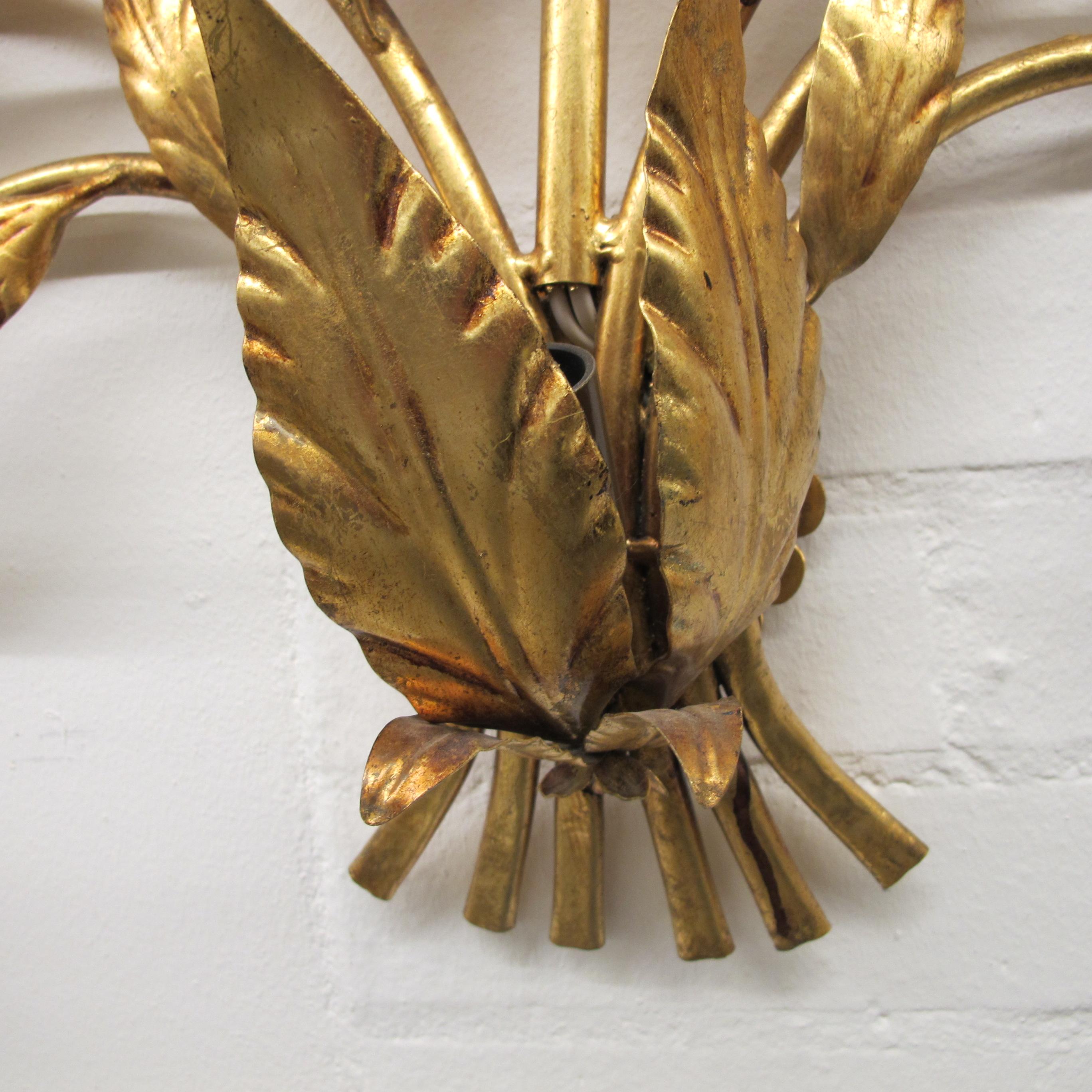 Mid-20th Century Pair of Large 1960s German “Bouquet” Decorative Gilt Metal Hans Kögl Wall Lights