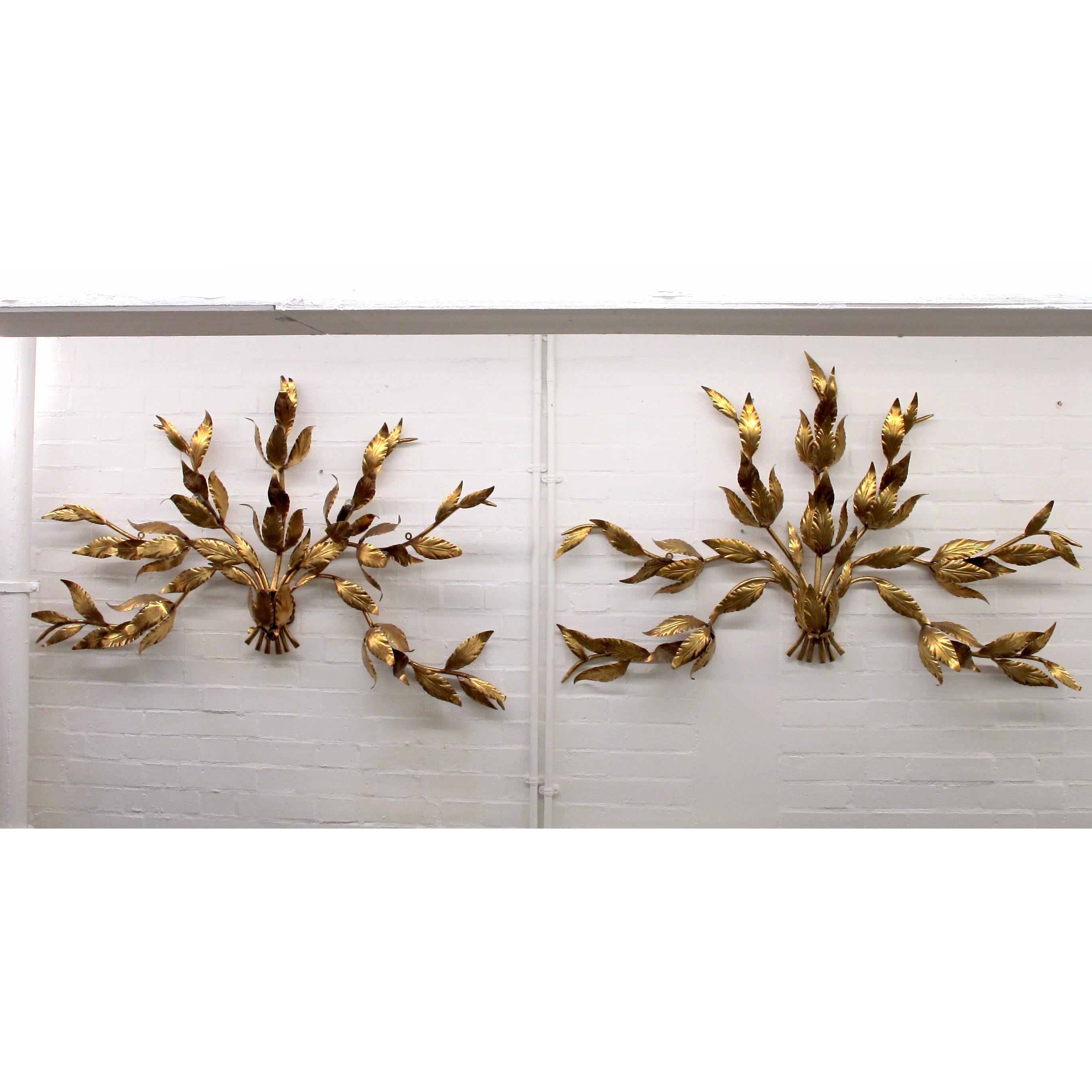 Pair of Large 1960s German “Bouquet” Decorative Gilt Metal Hans Kögl Wall Lights 3