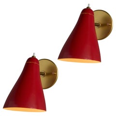 Pair of Large 1960s Giuseppe Ostuni #101 Red Articulating Sconces for O-Luce