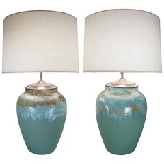 Pair of Large 1960s Glazed Ceramic Lamps