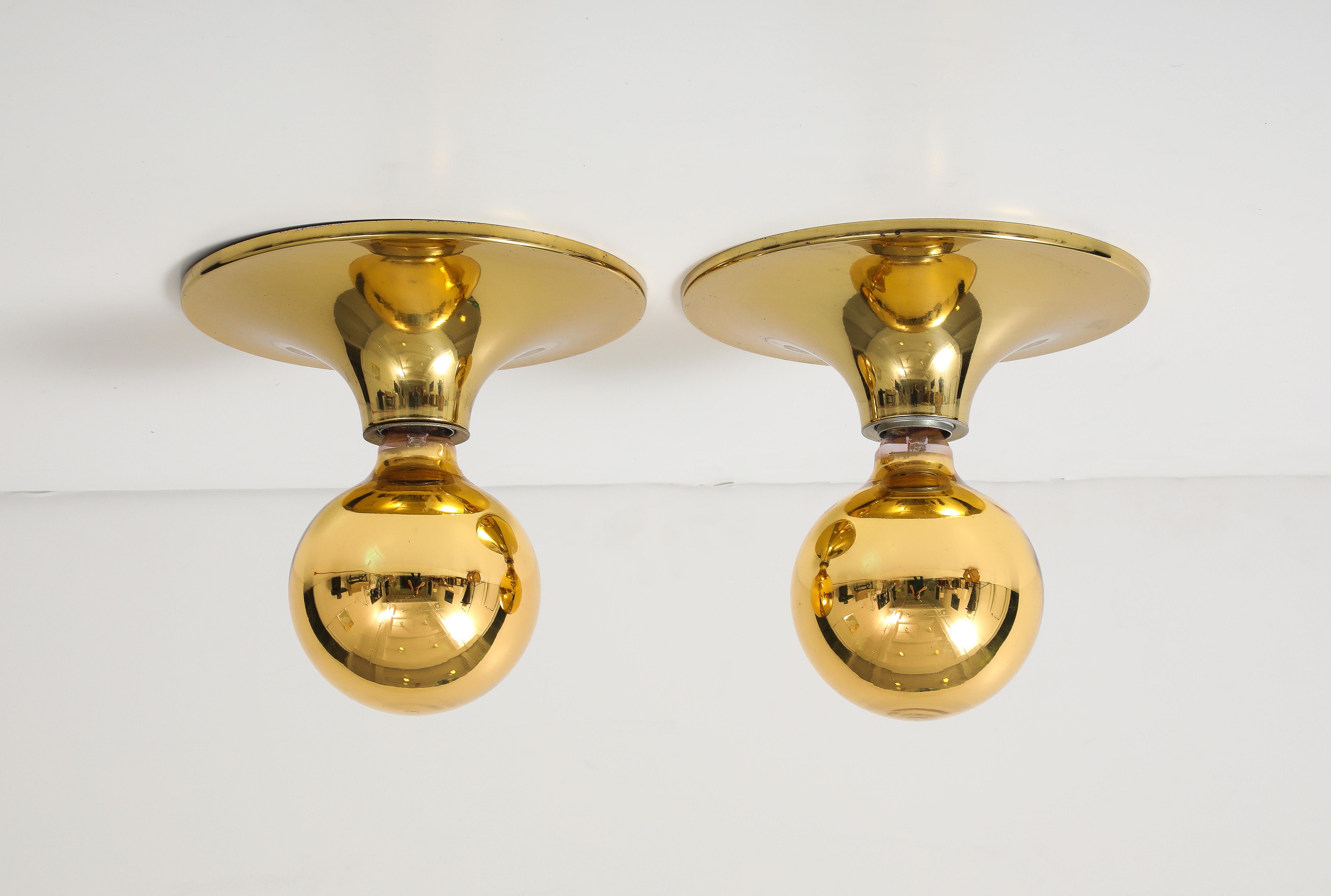 Pair Extra Large 1960's Gold Wall Sconces / Flush Mounts  ( 6 Pairs Available ) For Sale 4