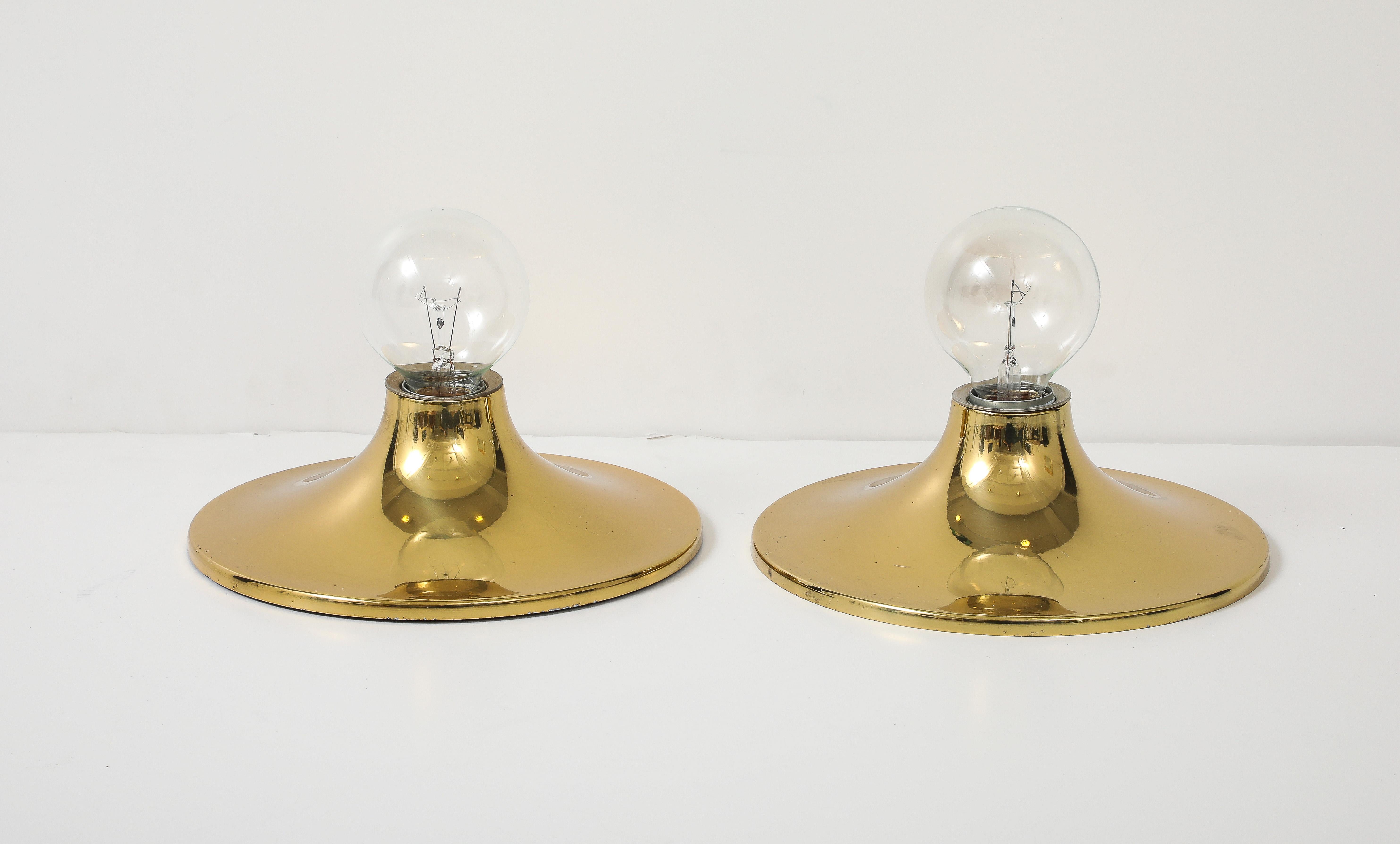 Mid-Century Modern Pair Extra Large 1960's Gold Wall Sconces / Flush Mounts  ( 6 Pairs Available ) For Sale