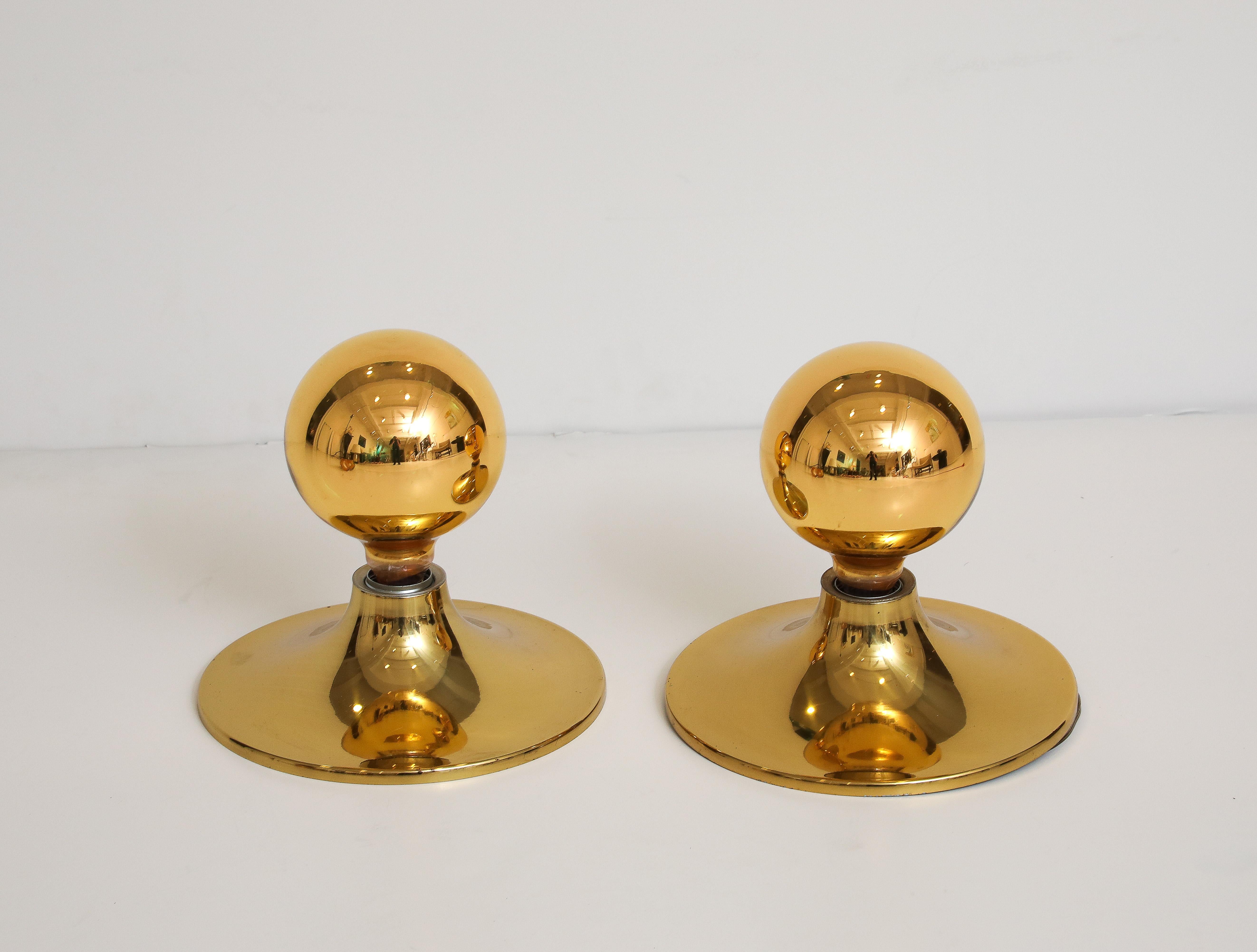 German Pair Extra Large 1960's Gold Wall Sconces / Flush Mounts  ( 6 Pairs Available ) For Sale