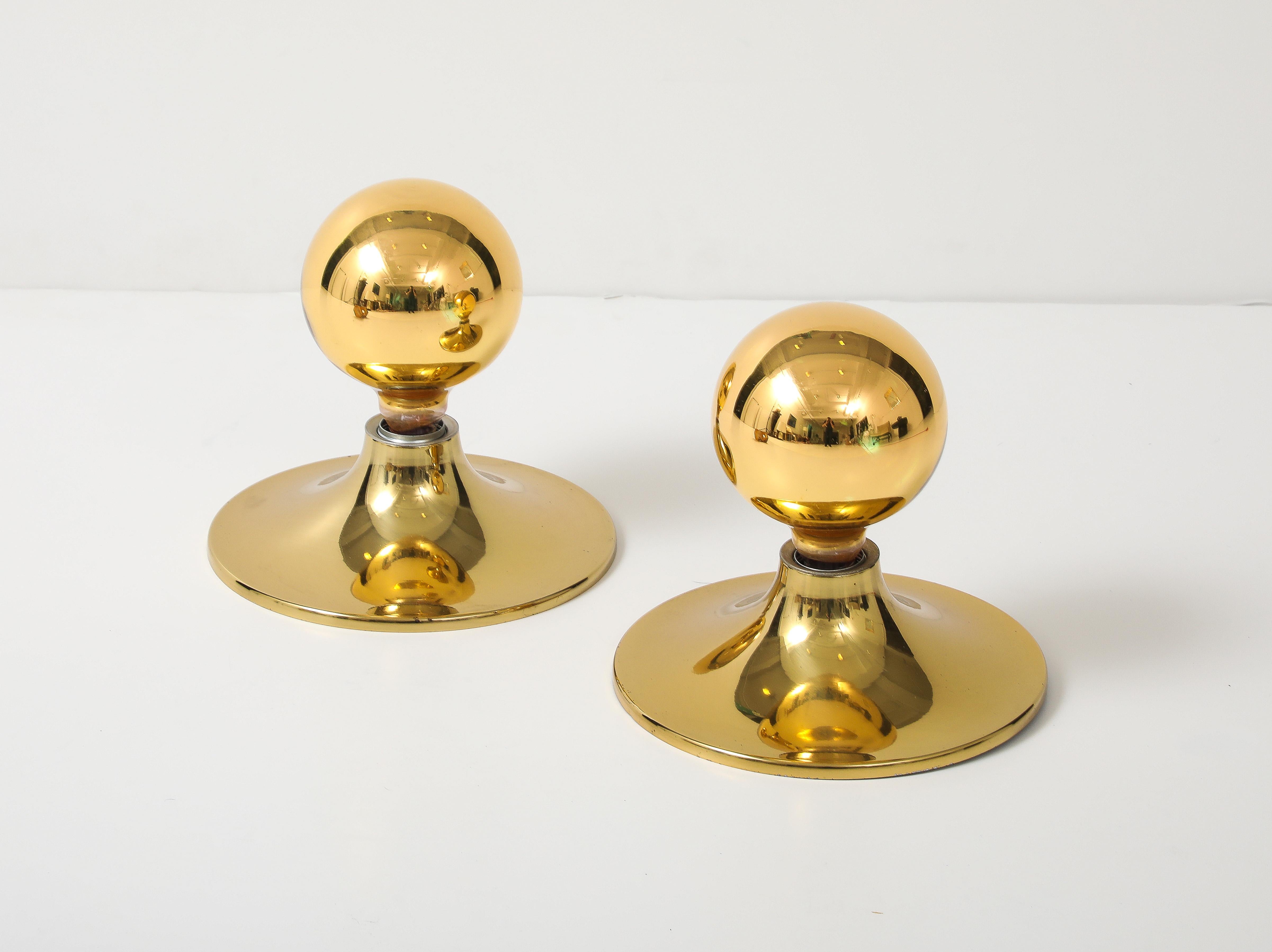 Lacquered Pair Extra Large 1960's Gold Wall Sconces / Flush Mounts  ( 6 Pairs Available ) For Sale