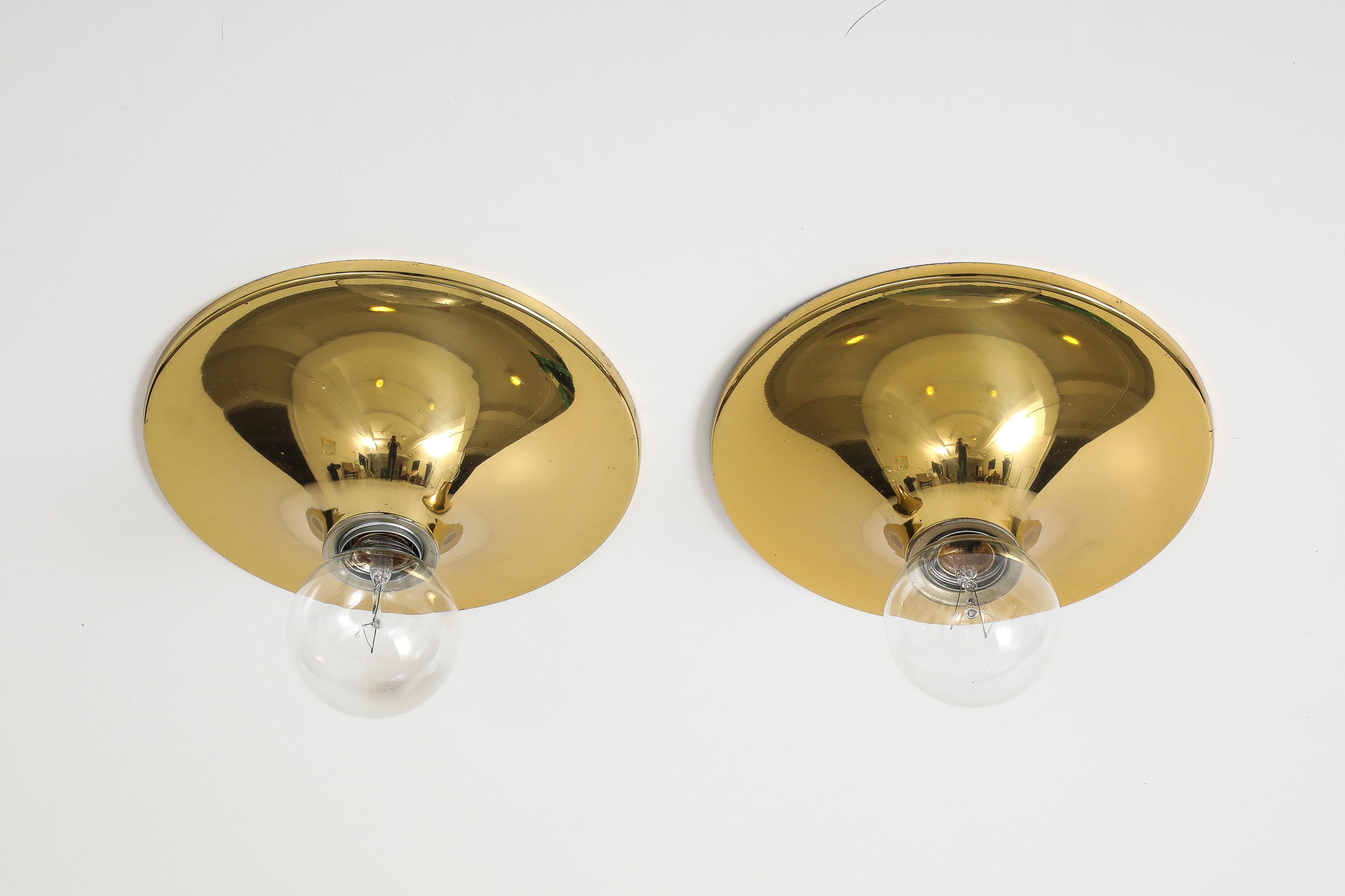 Pair Extra Large 1960's Gold Wall Sconces / Flush Mounts  ( 6 Pairs Available ) In Excellent Condition For Sale In New York, NY