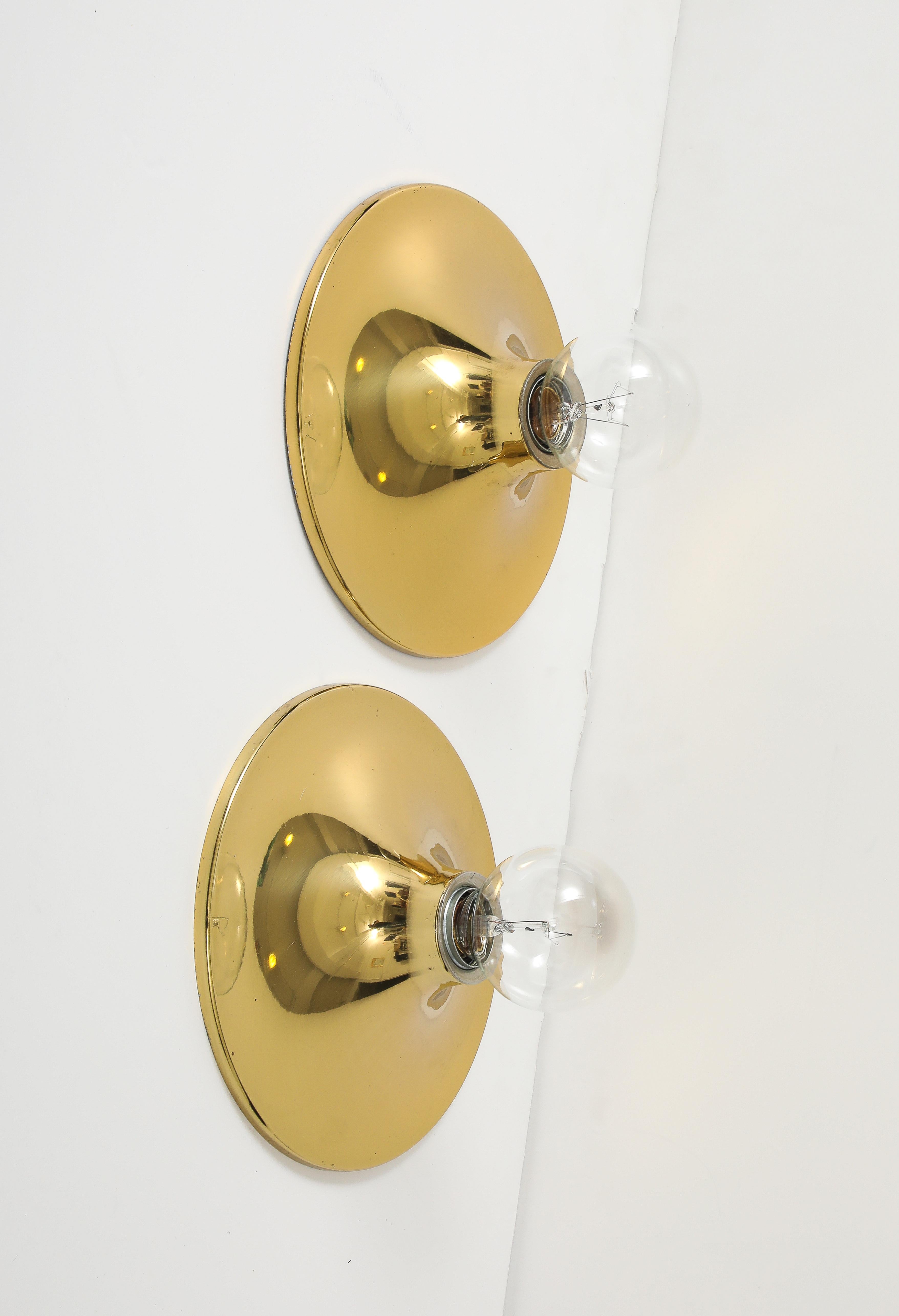 Mid-20th Century Pair Extra Large 1960's Gold Wall Sconces / Flush Mounts  ( 6 Pairs Available ) For Sale