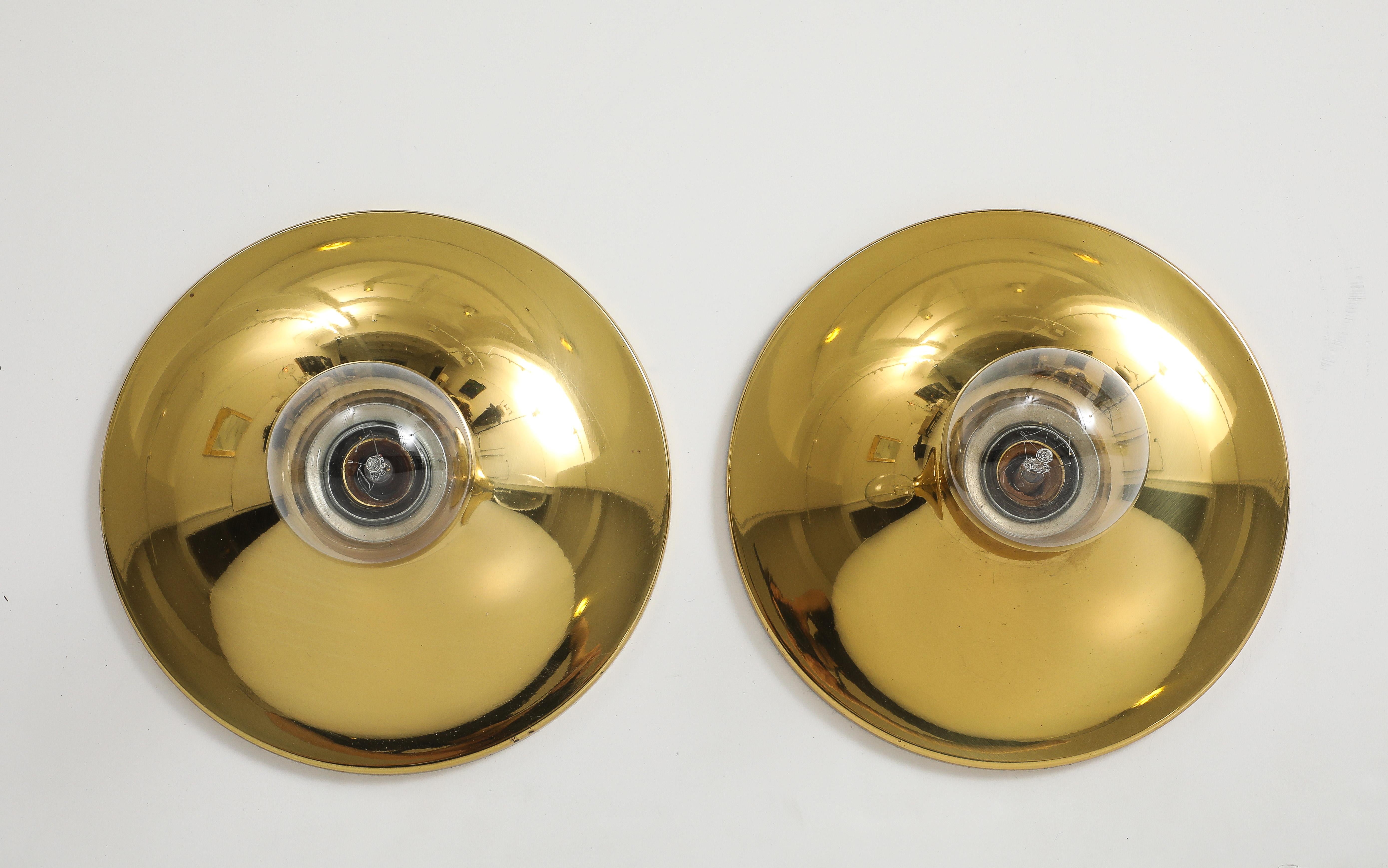 Brass Pair Extra Large 1960's Gold Wall Sconces / Flush Mounts  ( 6 Pairs Available ) For Sale