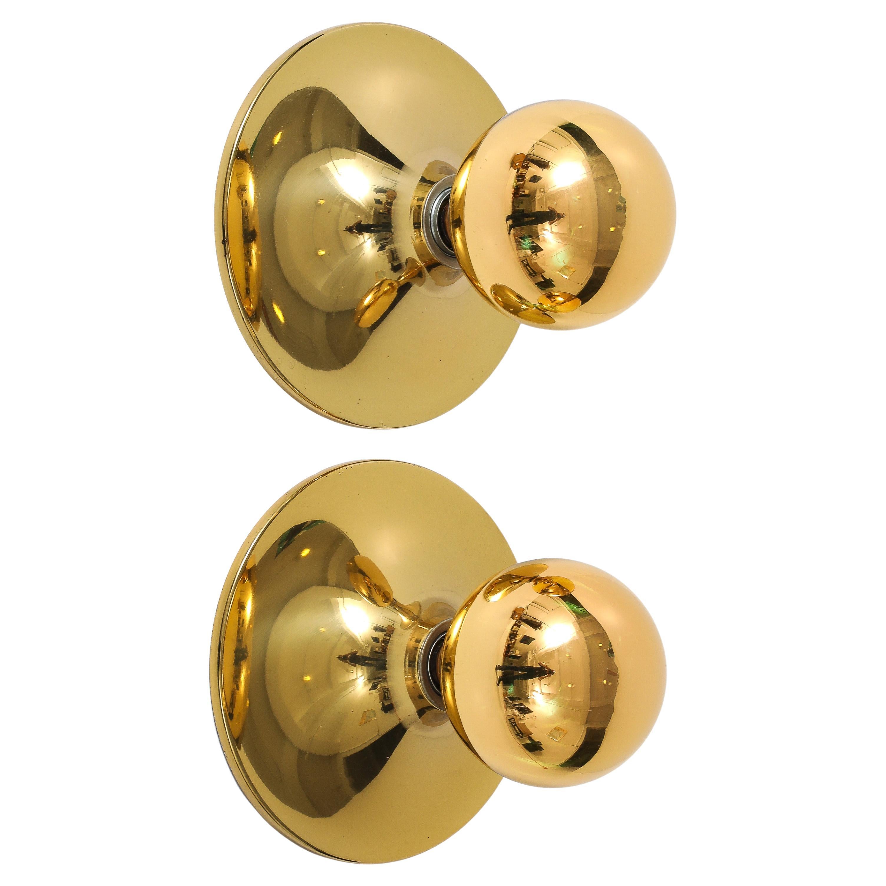 Pair Extra Large 1960's Gold Wall Sconces / Flush Mounts  ( 6 Pairs Available ) For Sale