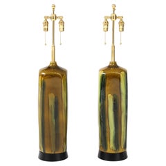 Paire de grandes lampes en céramique émaillée italienne des années 1960.