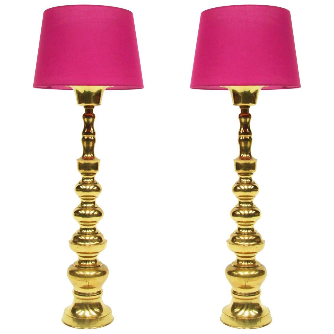 Pair of Large 1970s Brass Stiffel Floor Pair of Large 1970s Brass Stiffel Floor