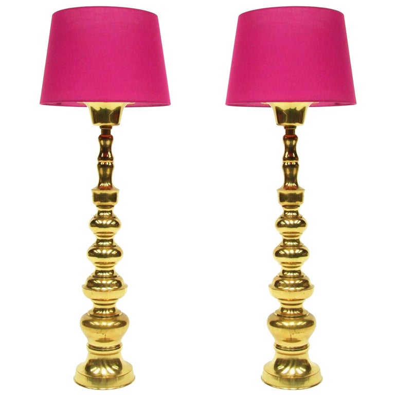 Pair Of Large 1970s Brass Stiffel Floor, Stiffel Table Lamps Brass