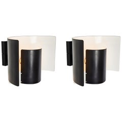 Pair of Large 1970s Bruno Herbst Metal Wall Lamps with Original Label