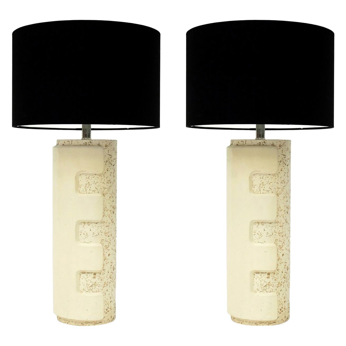 Pair of Large 1970s Brutalist Ceramic Cylinder Table Lamps