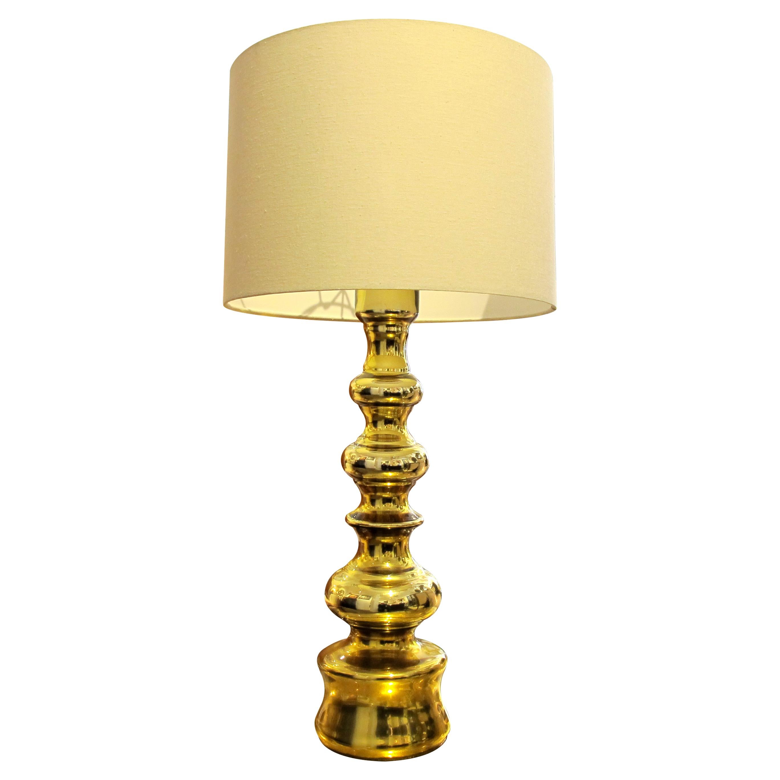 Other Pair of Large 1970s Elegant Mid Century Swedish Gold Glass Table Lamps