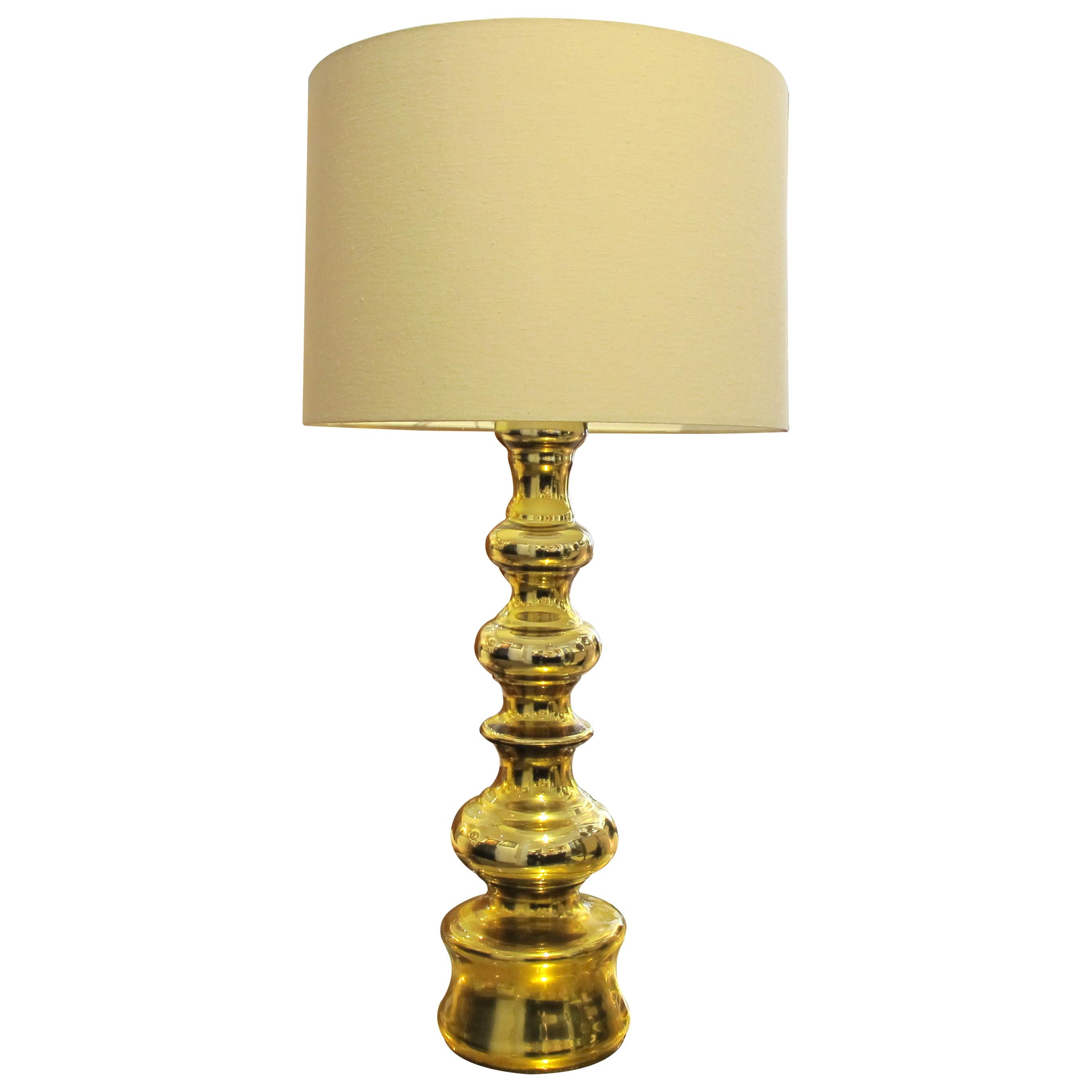 Pair of Large 1970s Elegant Mid Century Swedish Gold Glass Table Lamps In Good Condition In London, England