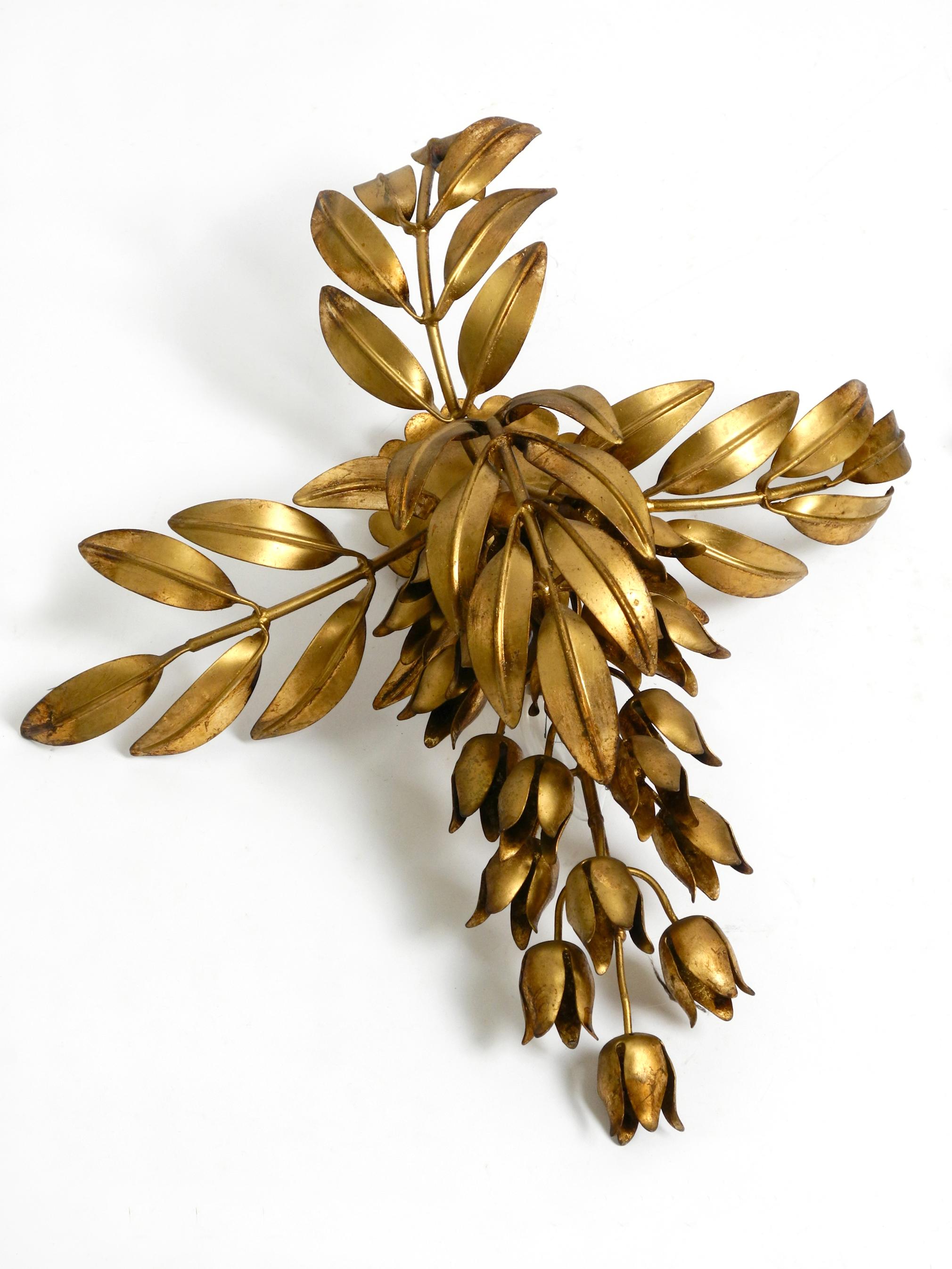 Pair of large 1970s gold-plated metal wall lamps model Wisteria by Hans Kögl For Sale 4