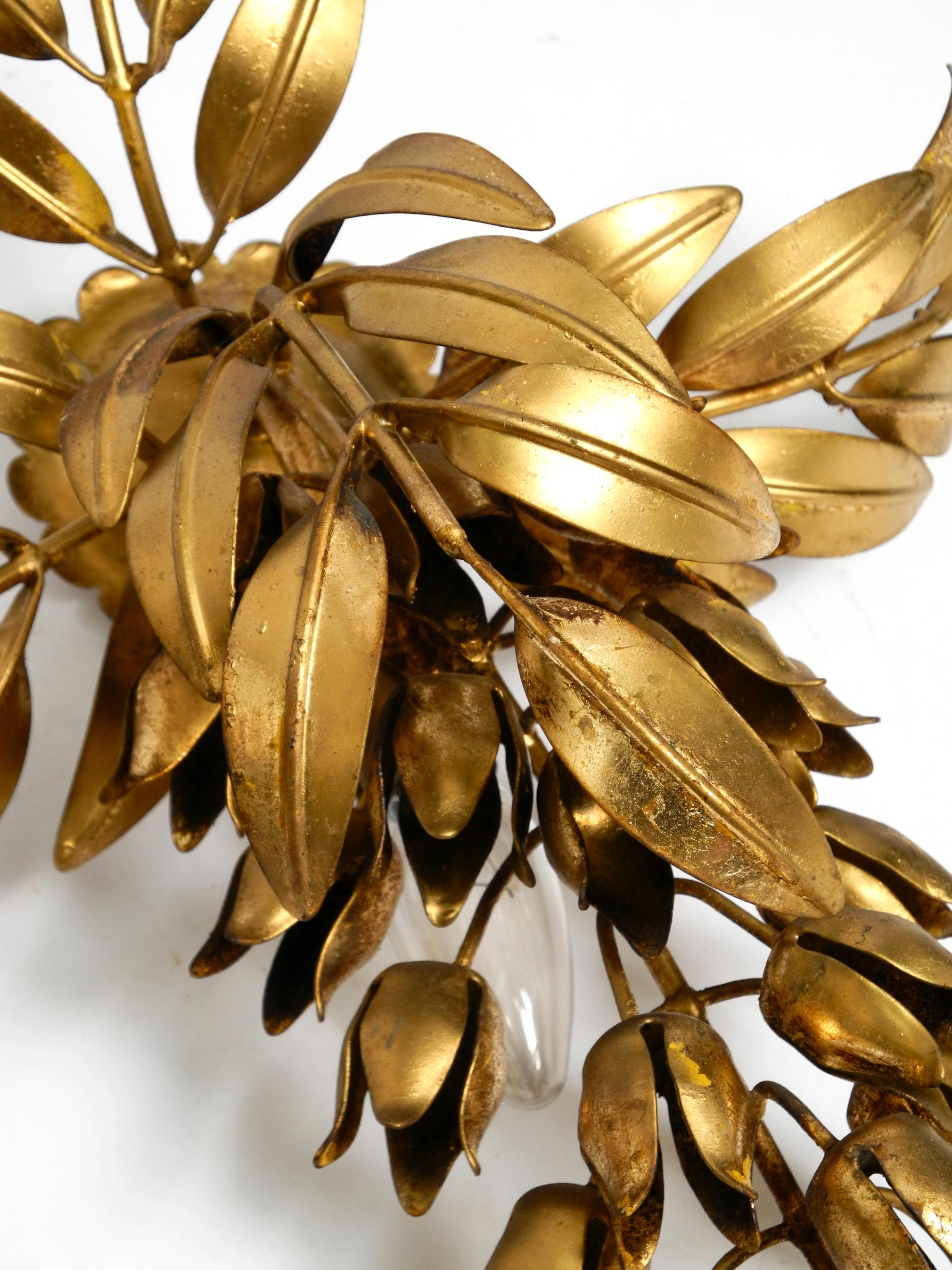 Pair of large 1970s gold-plated metal wall lamps model Wisteria by Hans Kögl For Sale 6