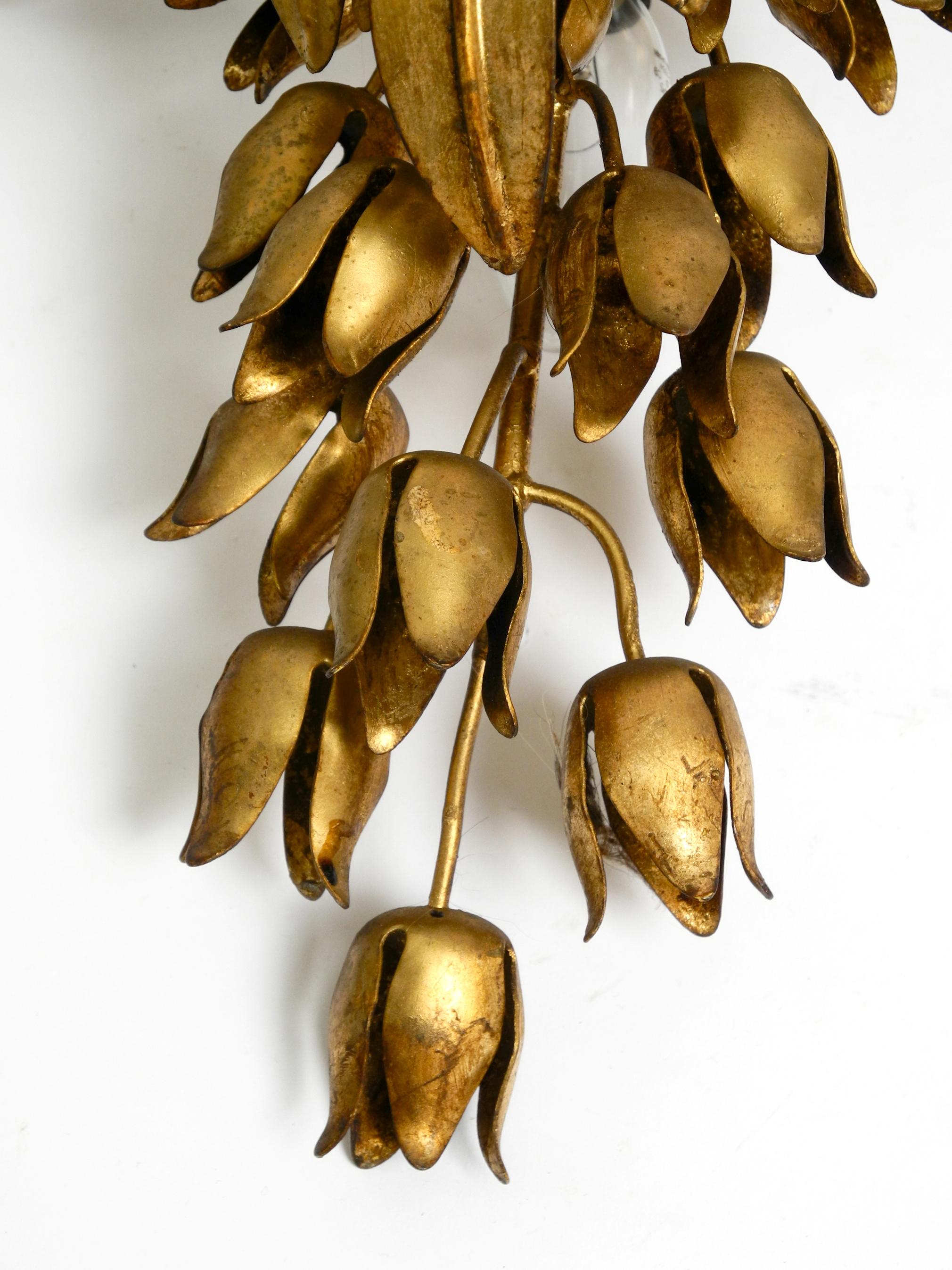 Pair of large 1970s gold-plated metal wall lamps model Wisteria by Hans Kögl For Sale 8